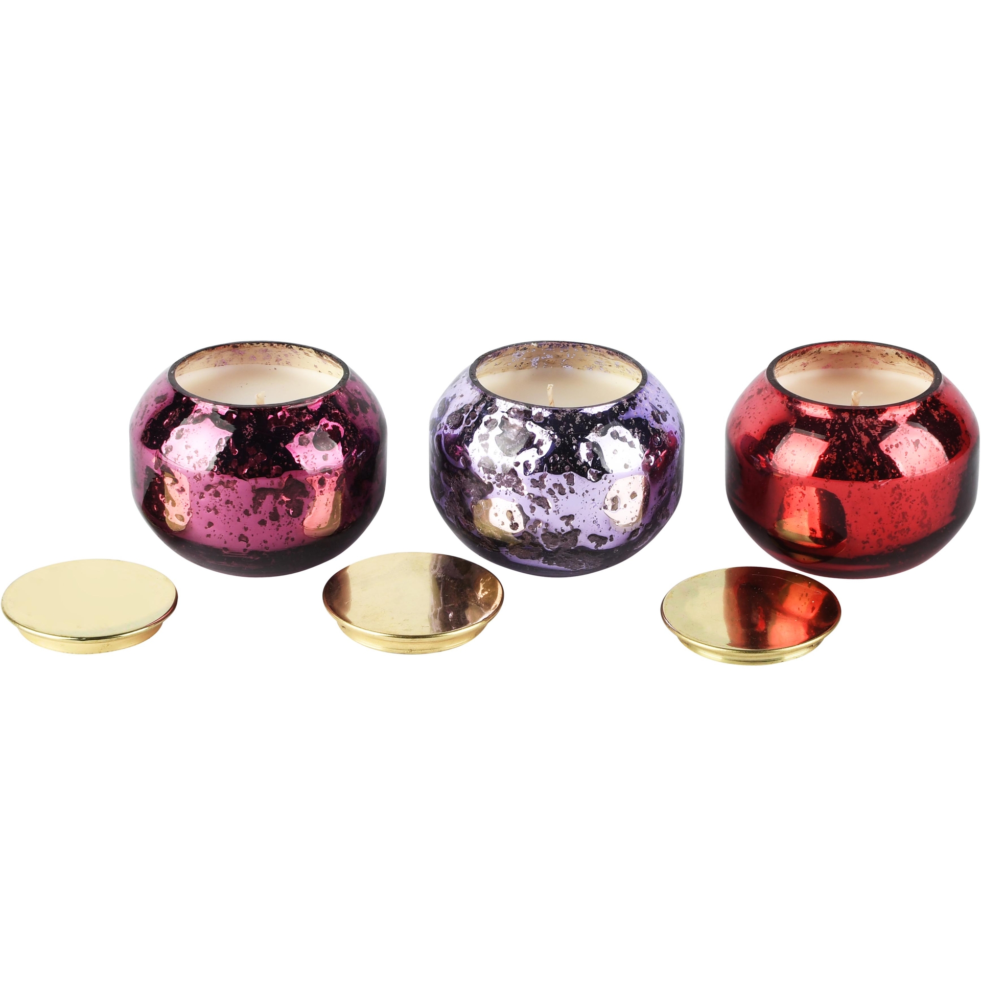 Dekoratief | Geurkaars rood/paars/roze/goud, glas/wax, 8x8x7cm, set van 3 stuks | A268152