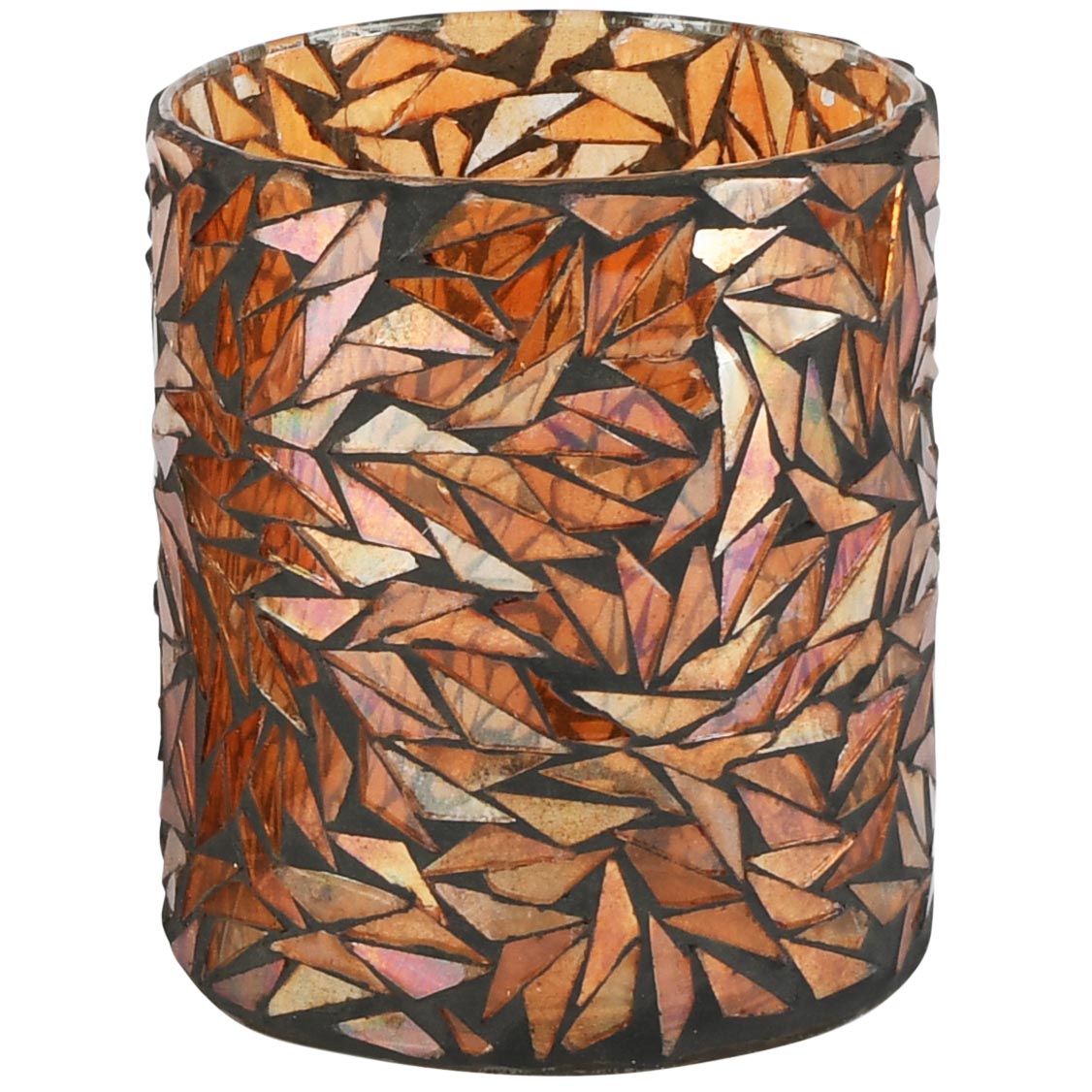 Dekoratief | Theelichthouder 'Brown Trencadis', glas, 10x10x13cm | A268132