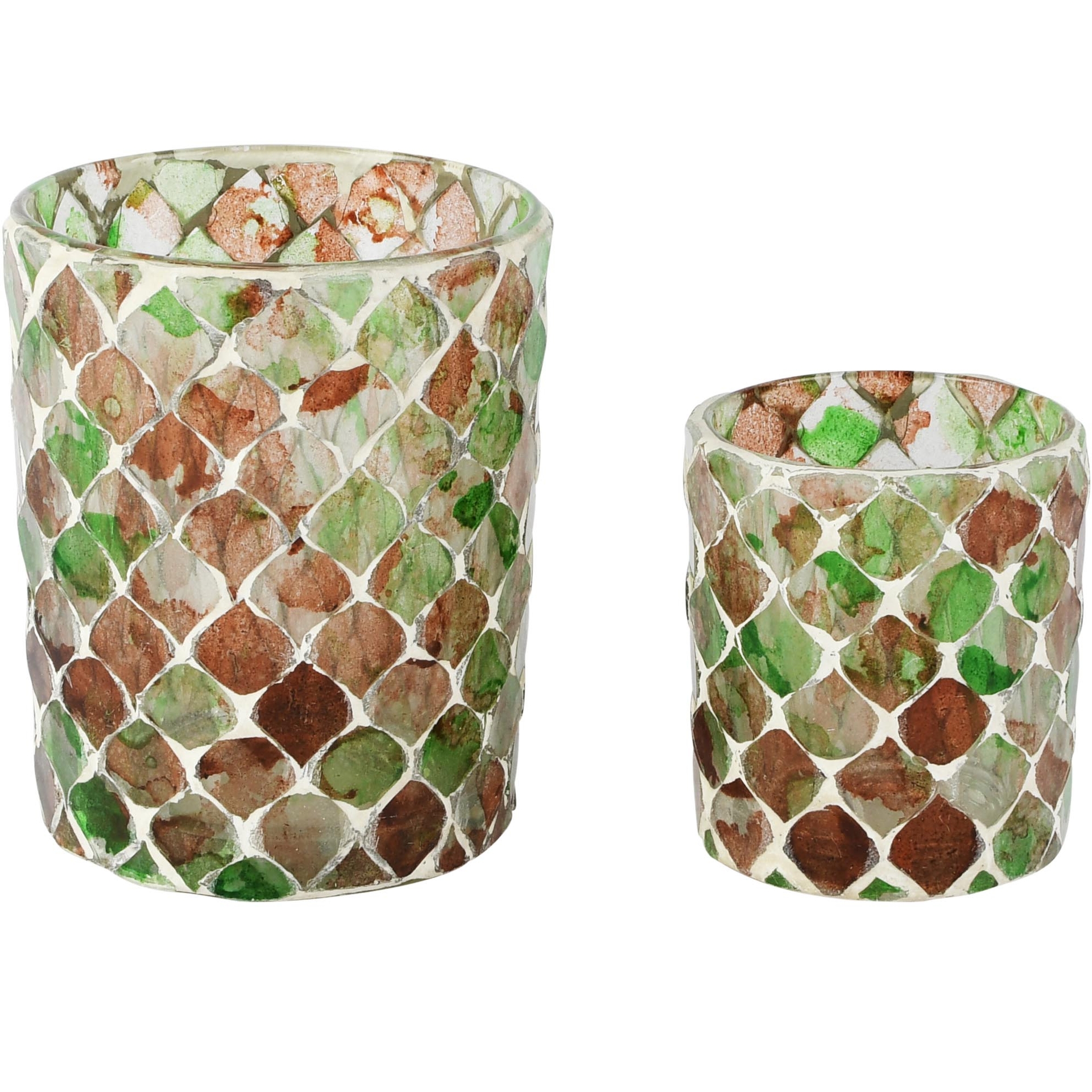 Dekoratief | Set 2 theelichthouders 'Byzantic Green', glas, 10x10x13cm | A268130