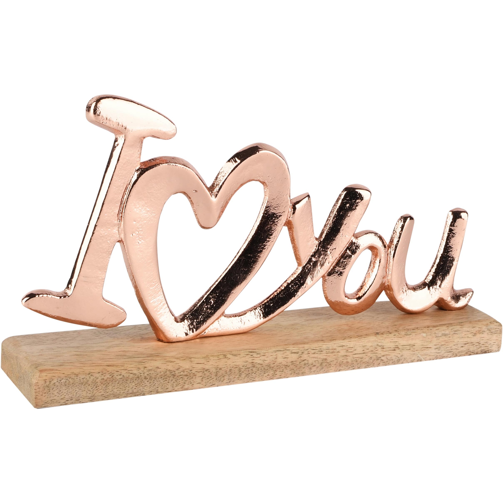 Dekoratief | Deco 'I Love You', ros?/naturel, aluminium/hout, 23x5x14cm | A268084