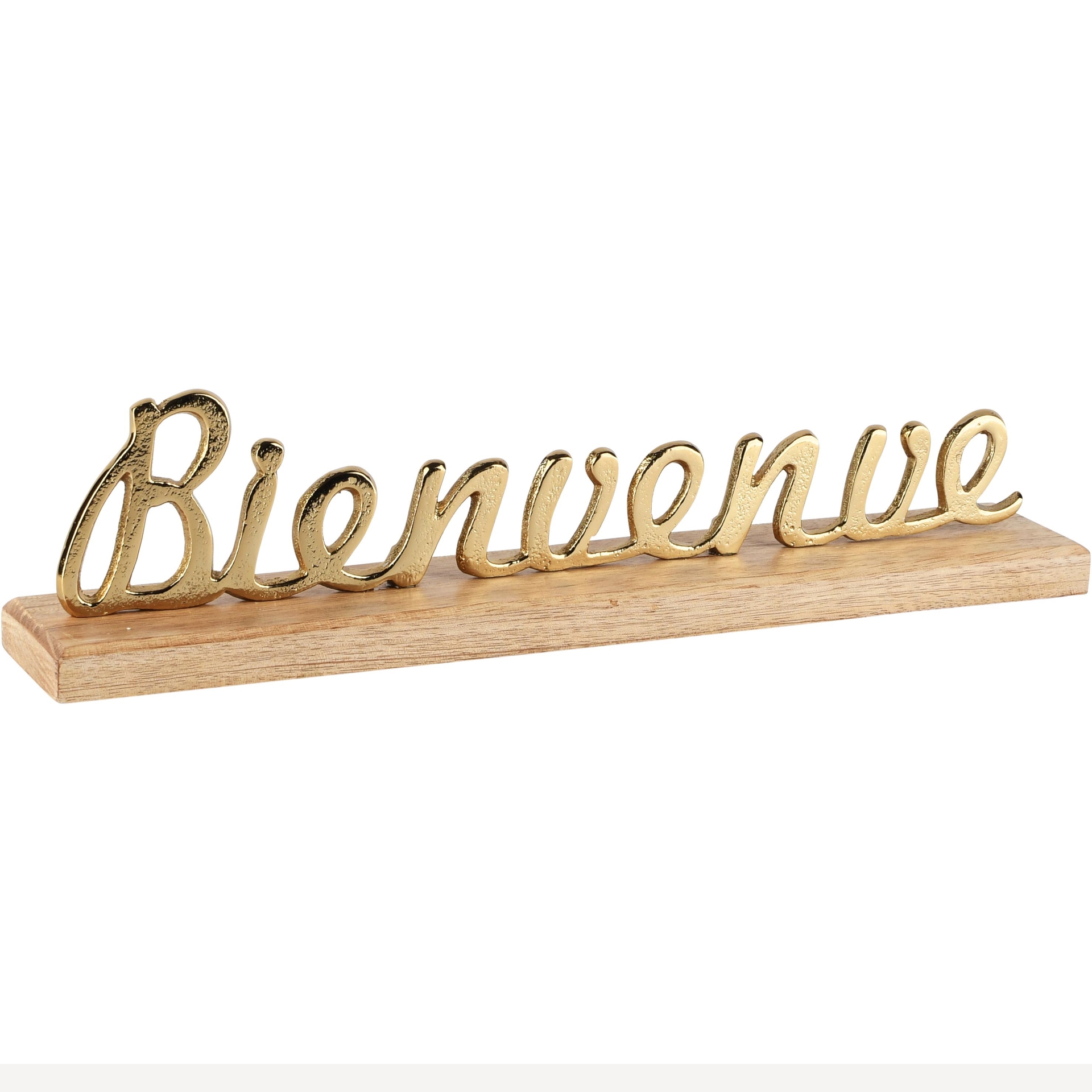 Dekoratief | Deco 'Bienvenue', goud/naturel, aluminium/hout, 35x7x9cm | A268081