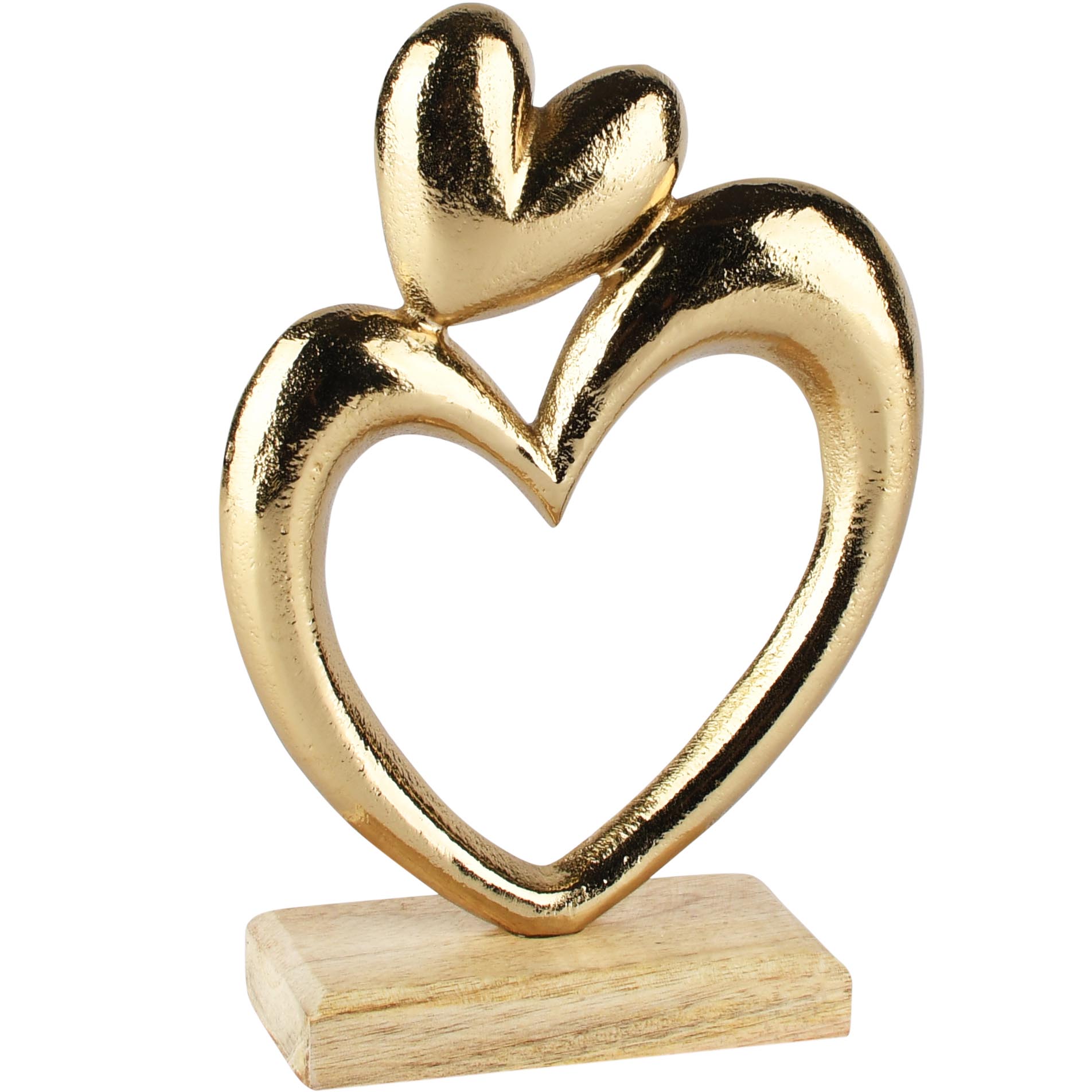Dekoratief | Deco harten op voet, goud, aluminium/hout, 13x5x19cm | A268072