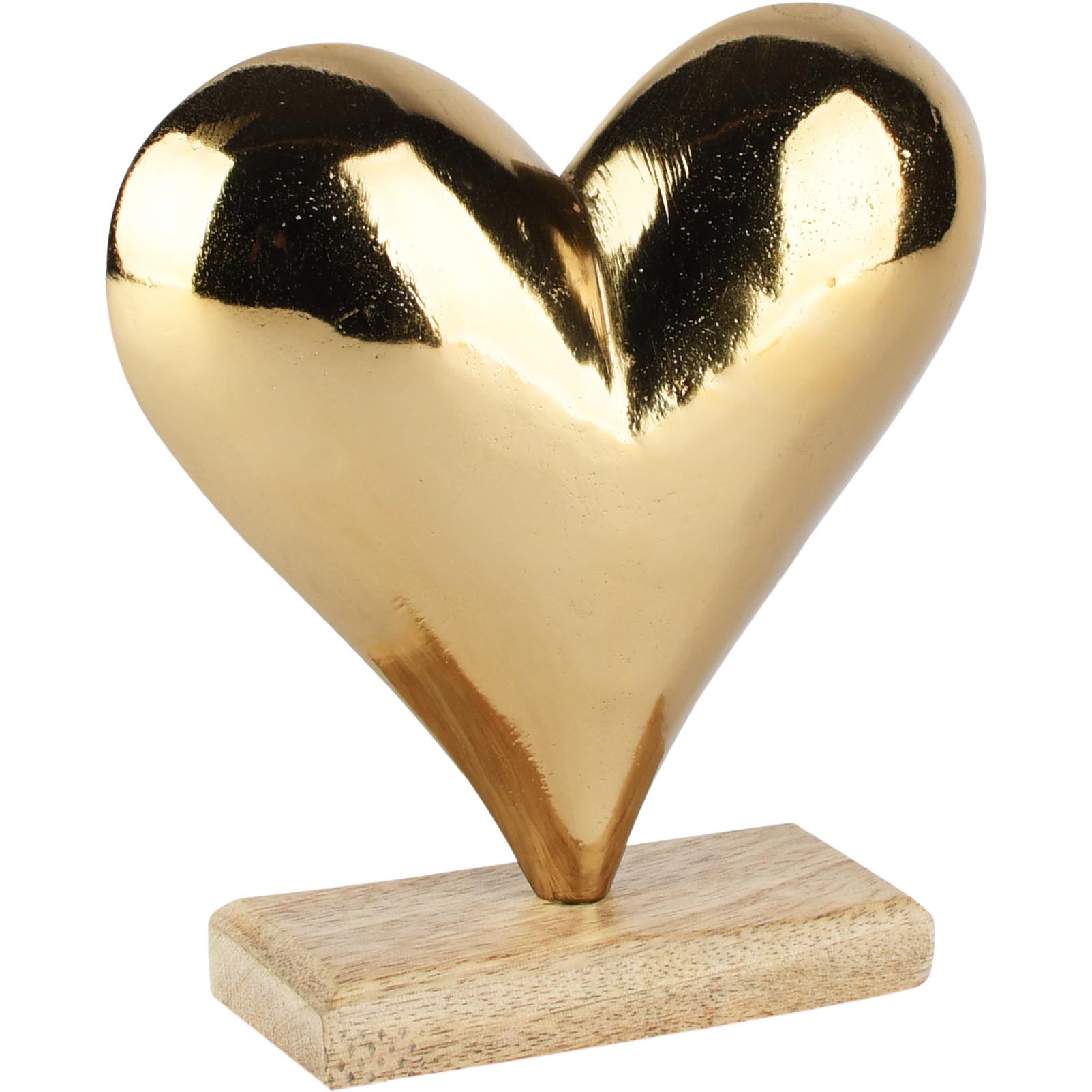 Dekoratief | Deco hart op voet, goud/naturel, aluminium/hout, 16x5x17cm | A268063