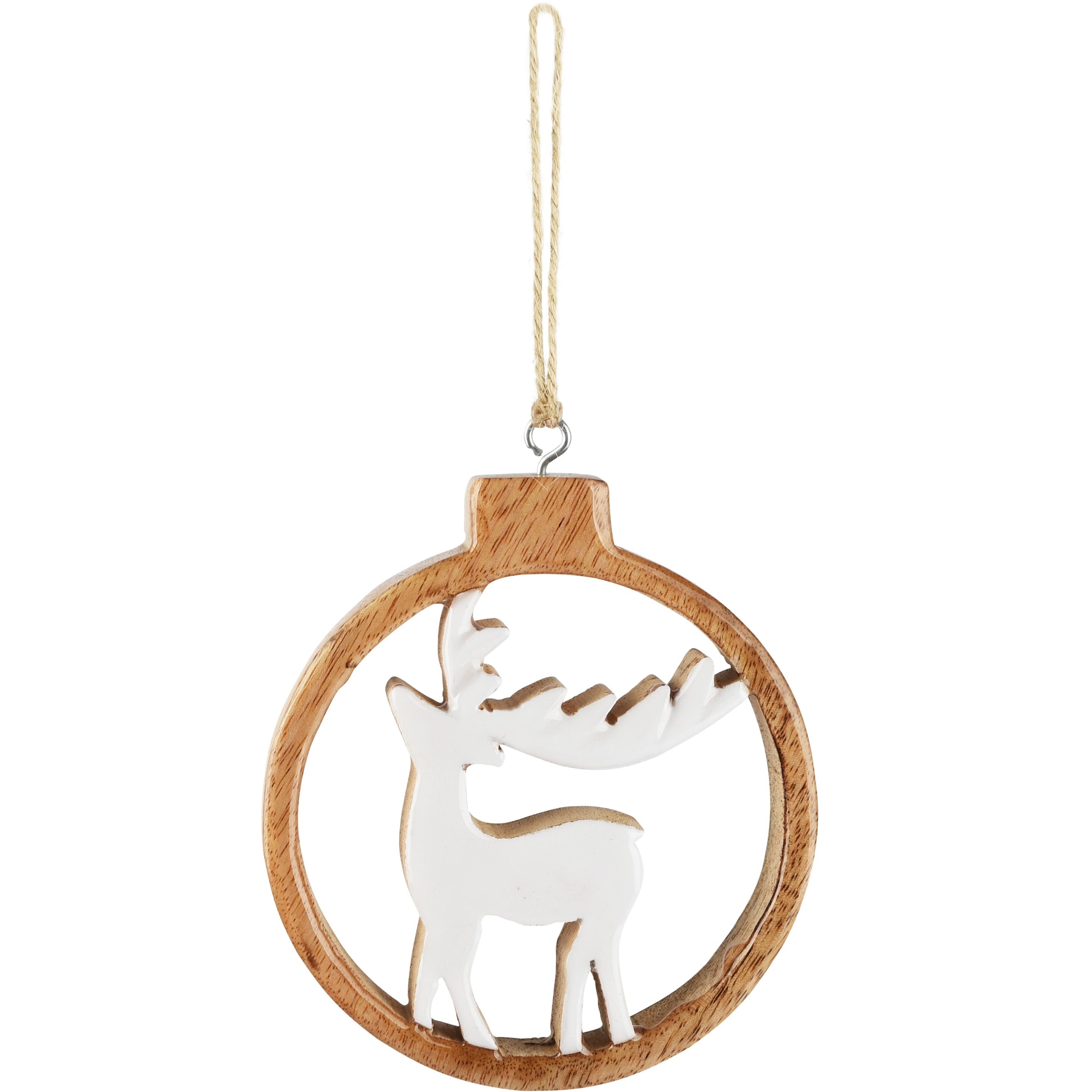 Dekoratief | Hanger rendier in bal, naturel/wit, hout, 12x2x13cm | A268042
