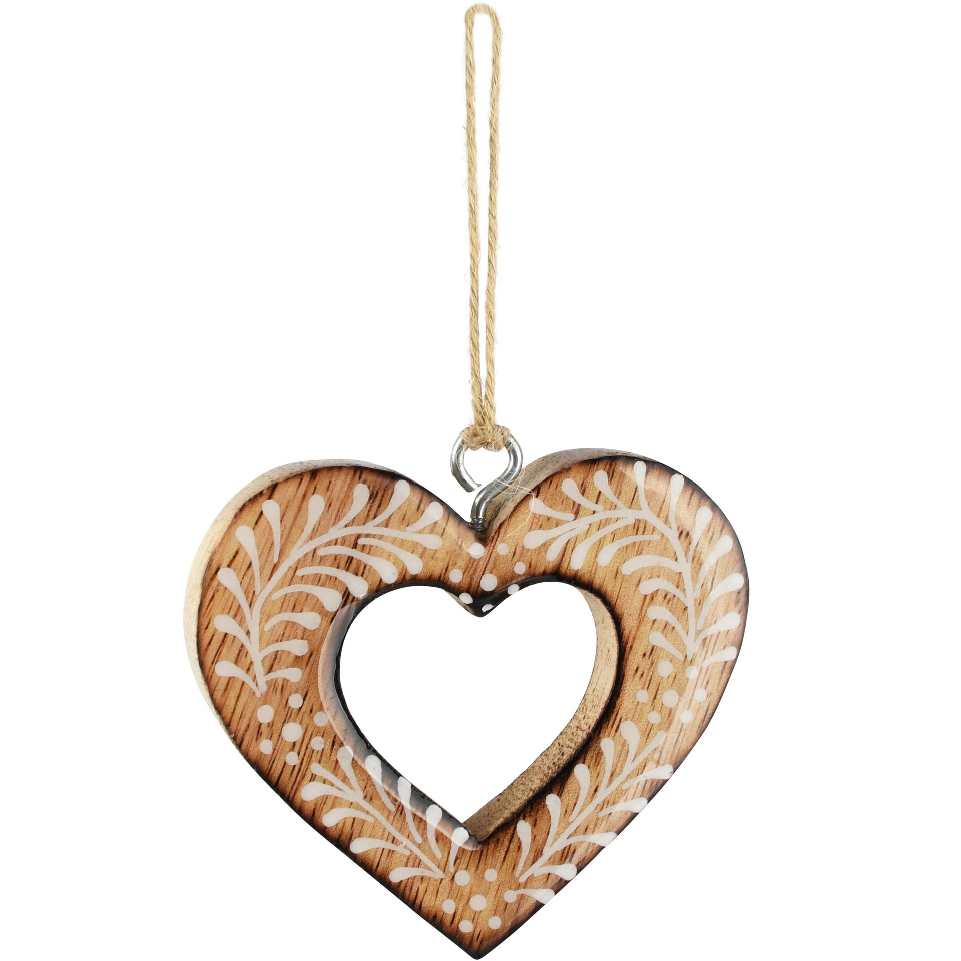 Dekoratief | Hanger hartje, naturel/wit, hout, 8x7x1cm | A268036
