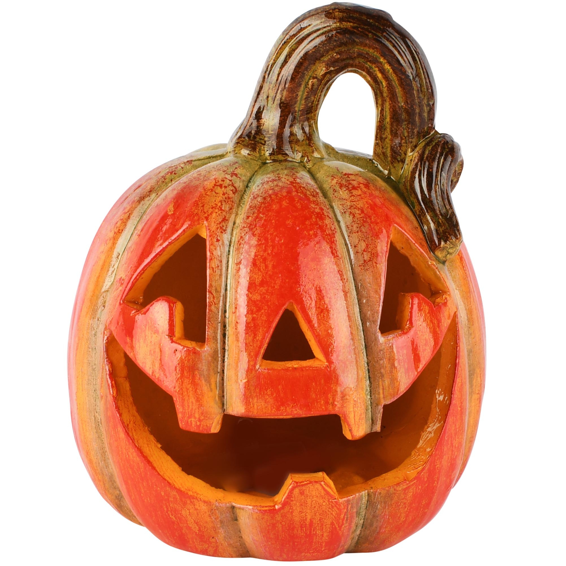 Dekoratief | Deco pompoen halloween, oranje, keramiek, LED, 12x12x15cm | A265026