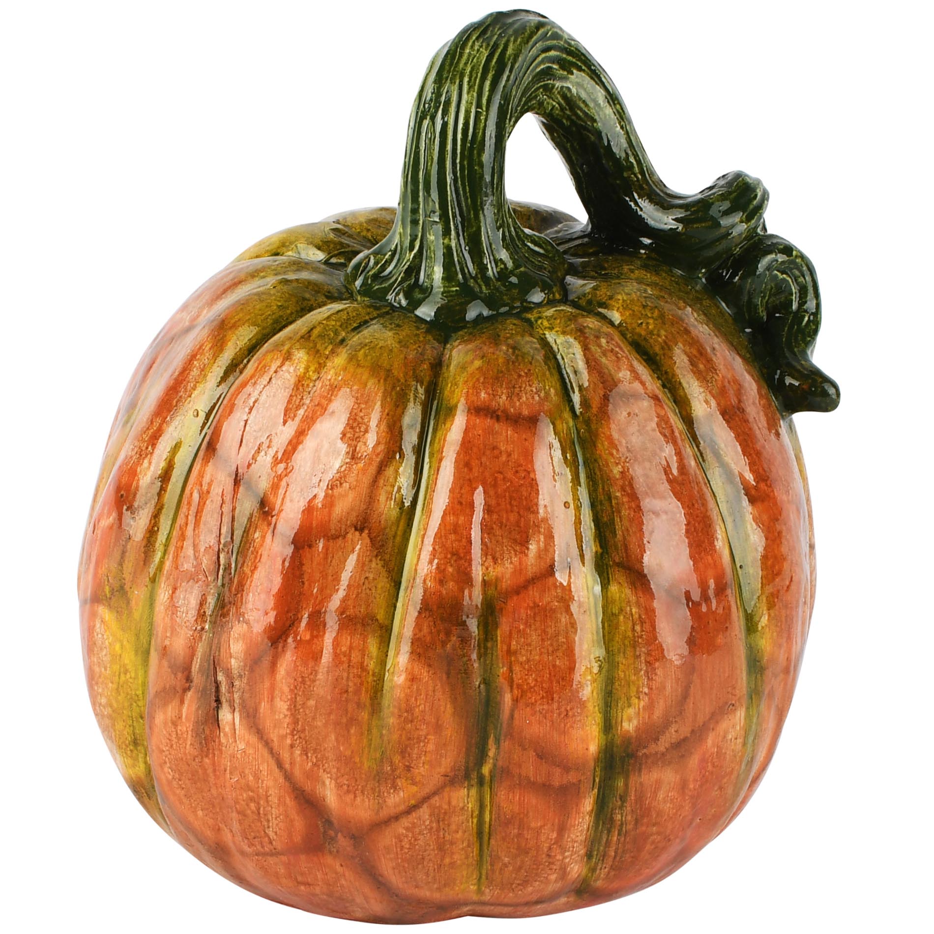Dekoratief | Deco pompoen, oranje/groen, keramiek, 15x14x17cm | A265028