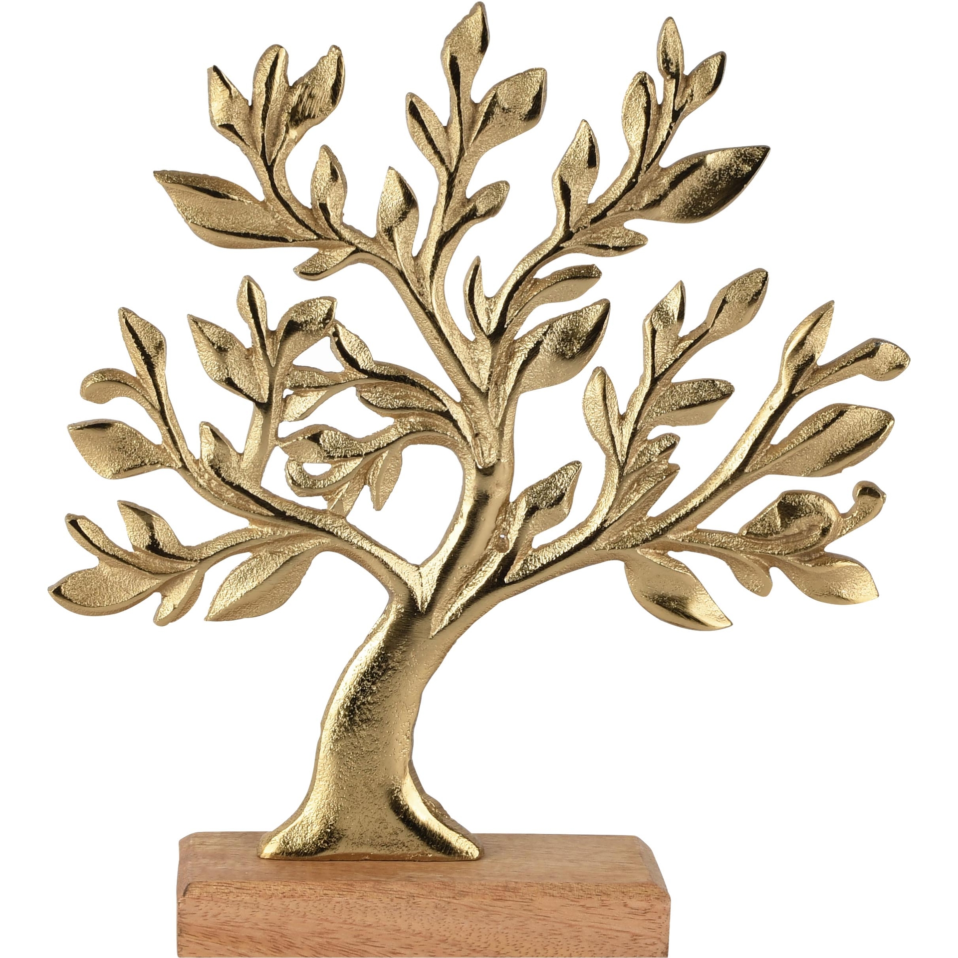 Dekoratief | Deco levensboom op voet, goud/naturel, metaal/hout, 24x5x28cm | A268016
