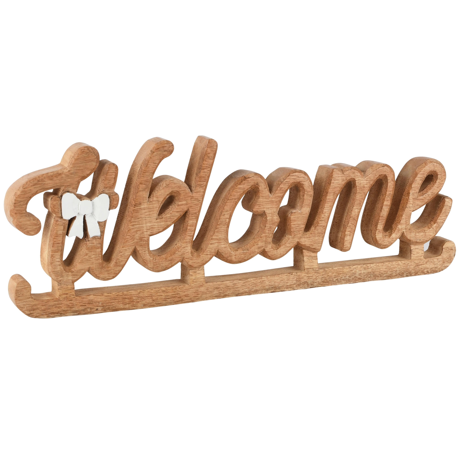 Dekoratief | Deco 'Welcome', naturel/wit, hout, 39x3x13cm | A268003