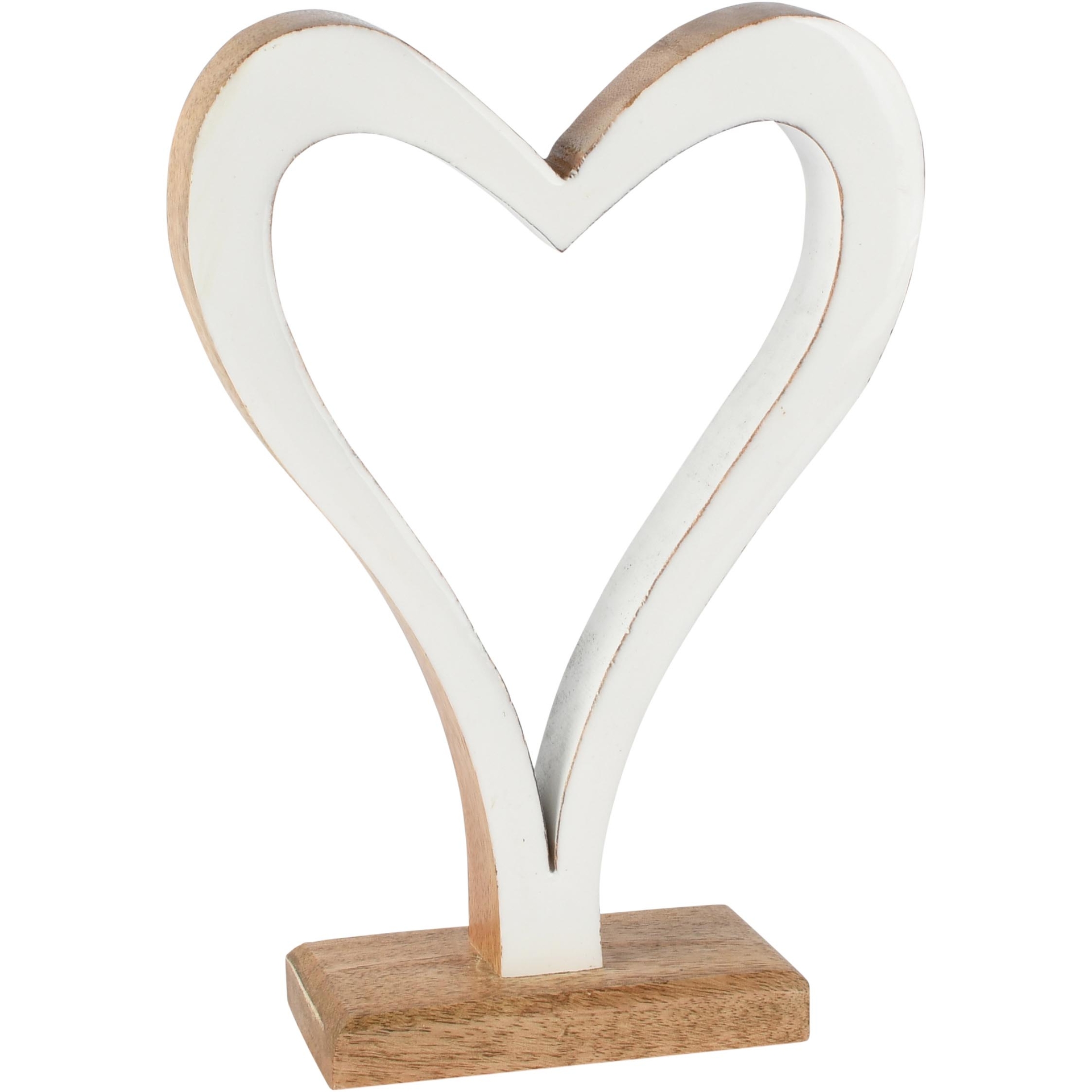 Dekoratief | Deco hart op voet, wit/naturel, hout, 15x5x21cm | A268002