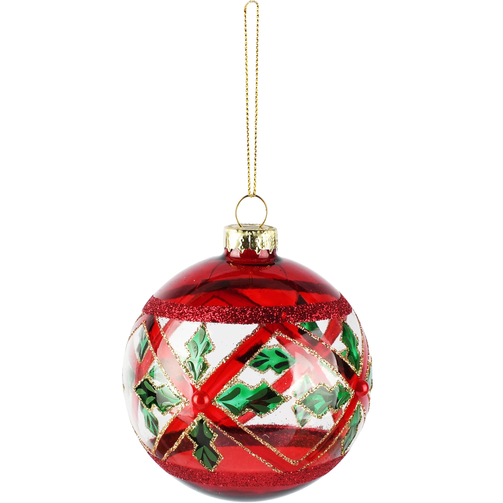 Dekoratief | Hanger bal, rood/groen, glas, 8x8x8cm | A265985