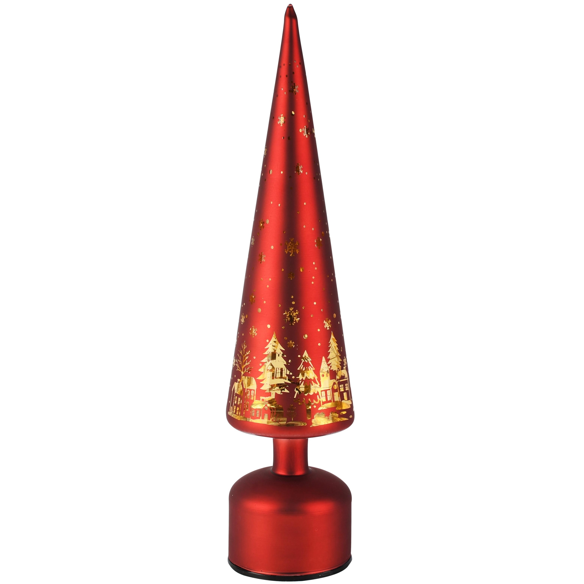 Dekoratief | Kegel vormboompje op voet, rood, glas, LED, roterend, 9x9x40cm | A265983