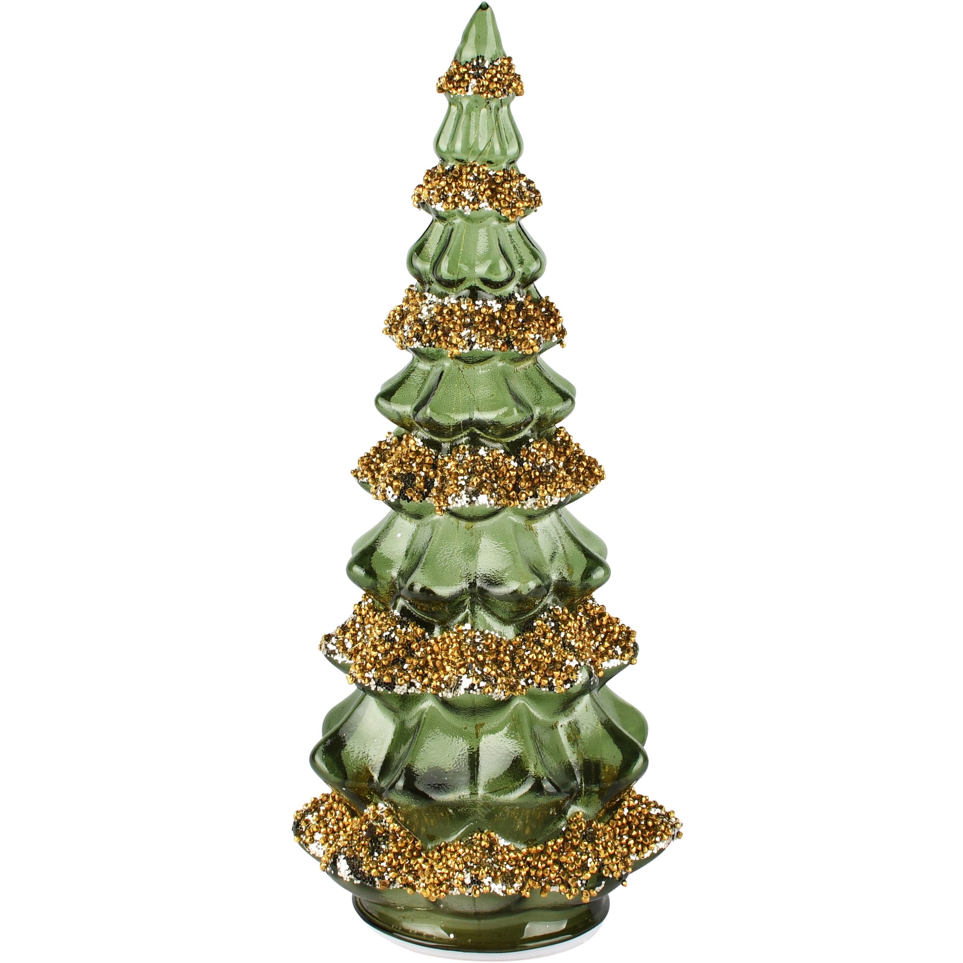 Dekoratief | Deco boomje, groen/goud, glas, roterend, LED, 14x14x33cm | A265981