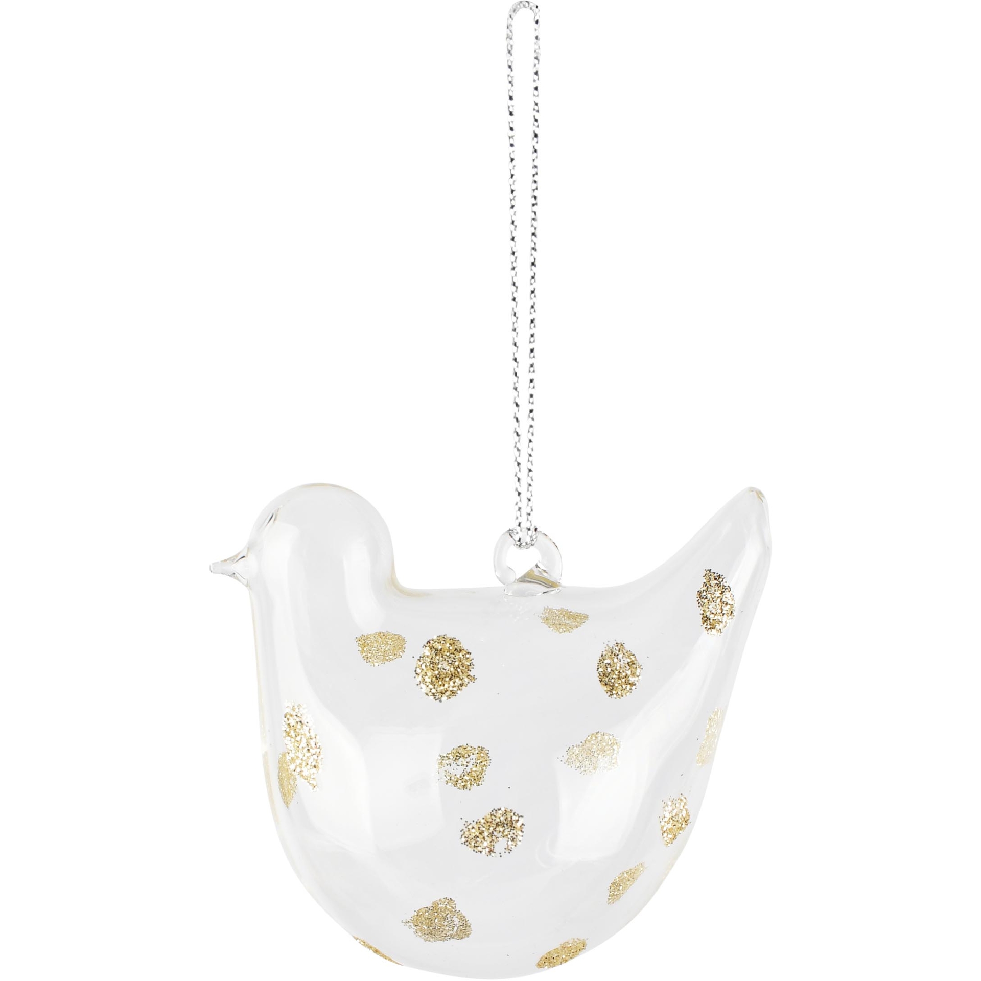 Dekoratief | Hanger vogeltje m/stippen, transparant/goud, glas, 7x5x7cm | A265980