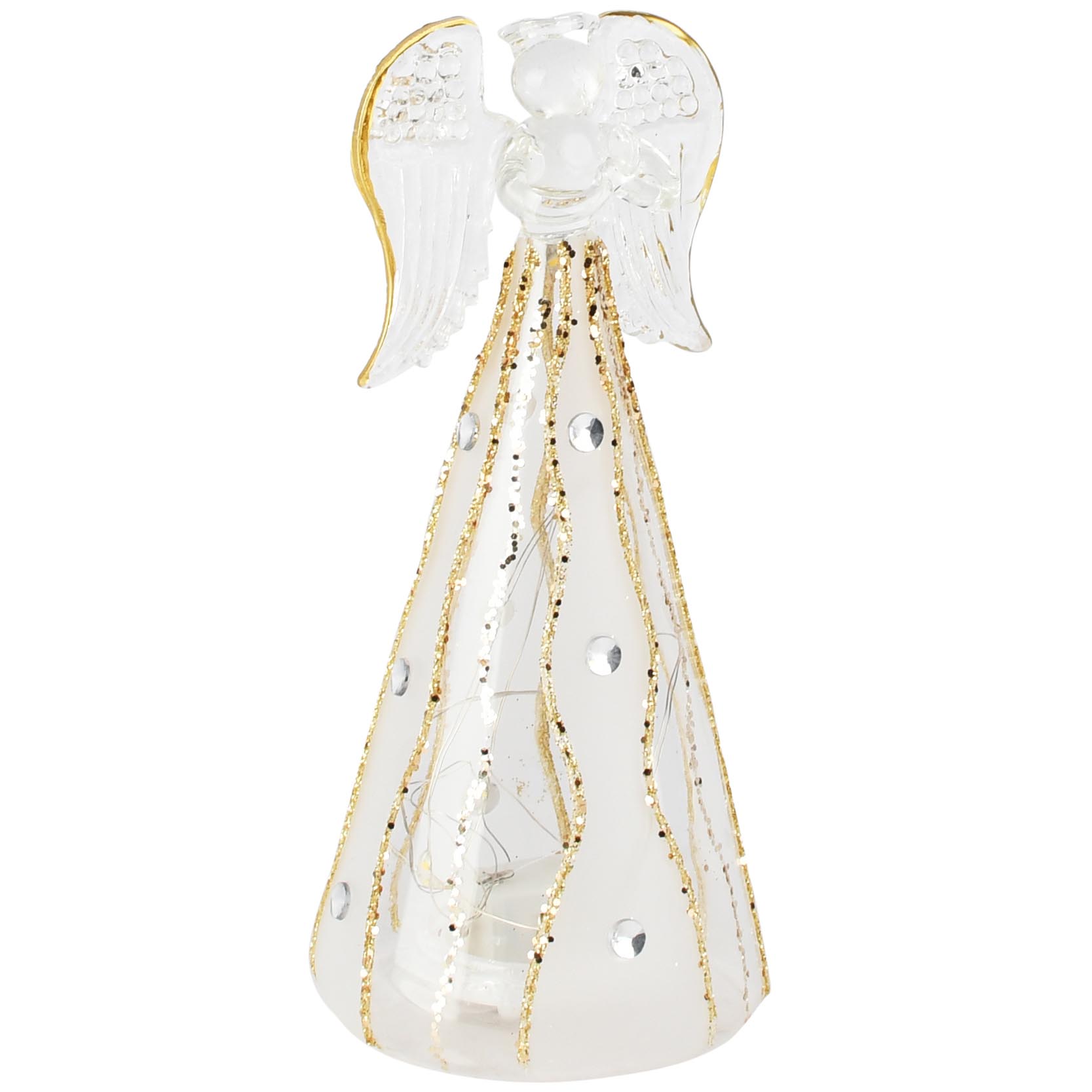 Dekoratief | Engeltje, transparant/goud, glas, LED, 7x7x15cm | A265977
