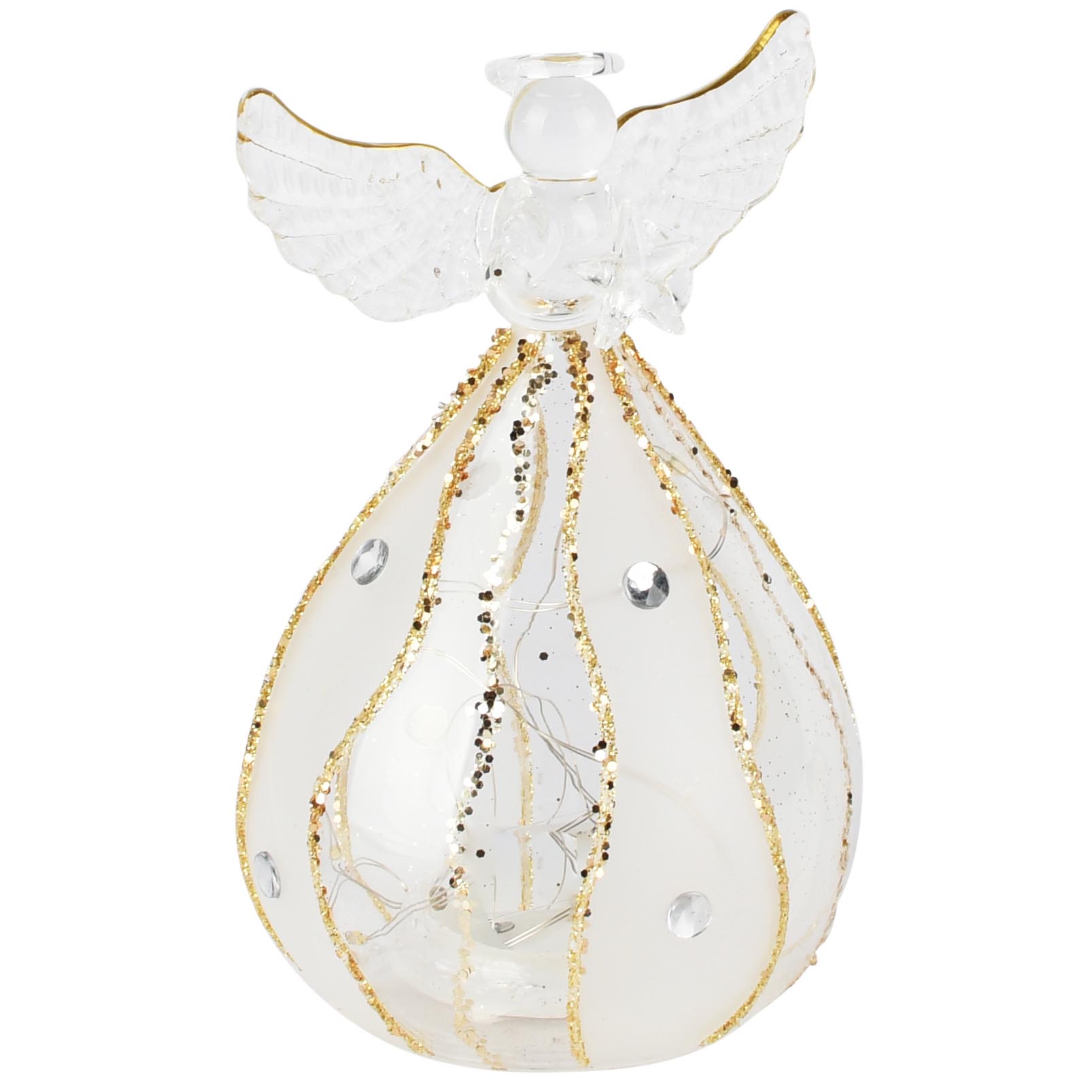 Dekoratief | Engeltje m/ster, transparant/goud, glas, LED, 8x8x12cm | A265976