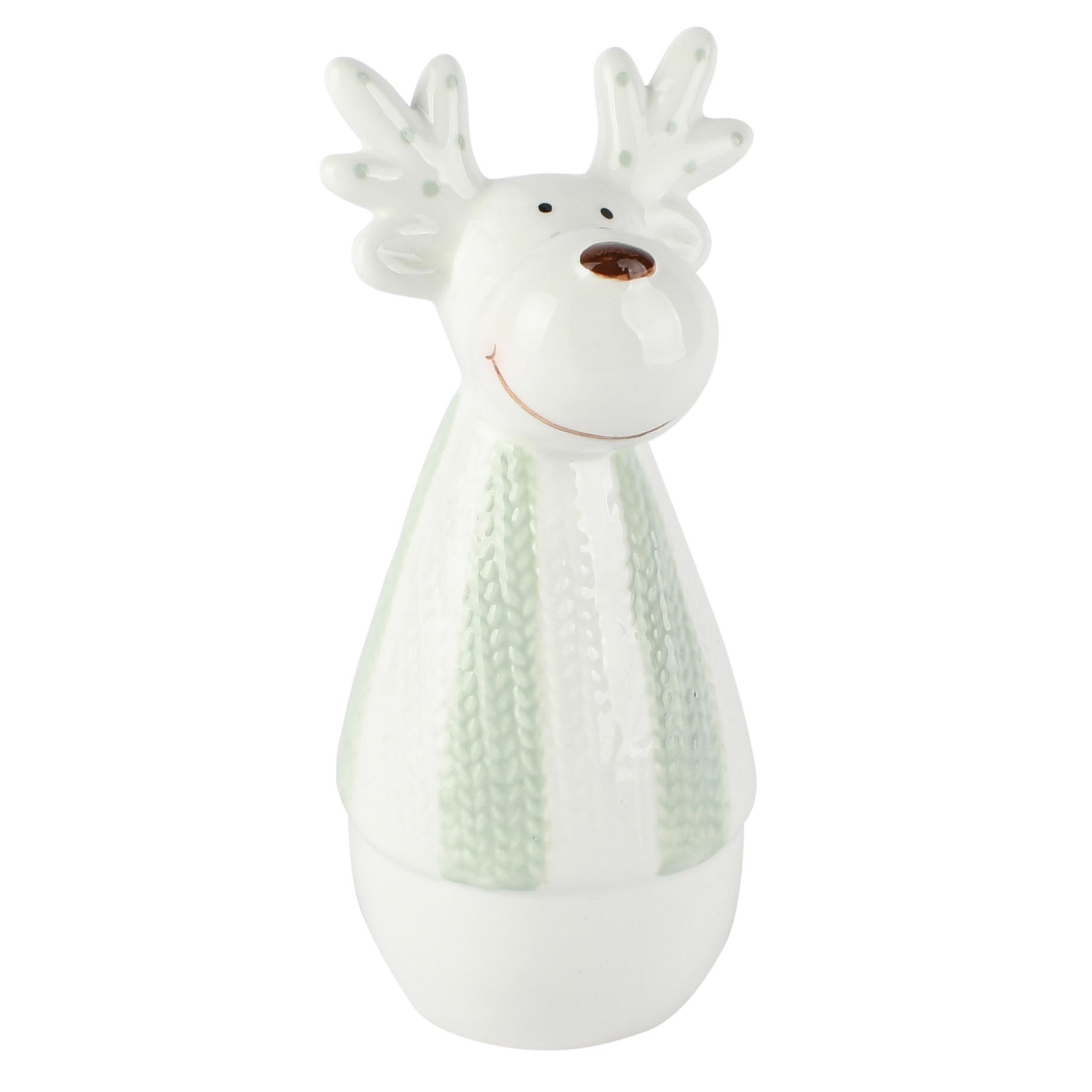 Dekoratief | Deco rendier gestreept, wit/groen, dolomiet, 7x7x15cm | A265964