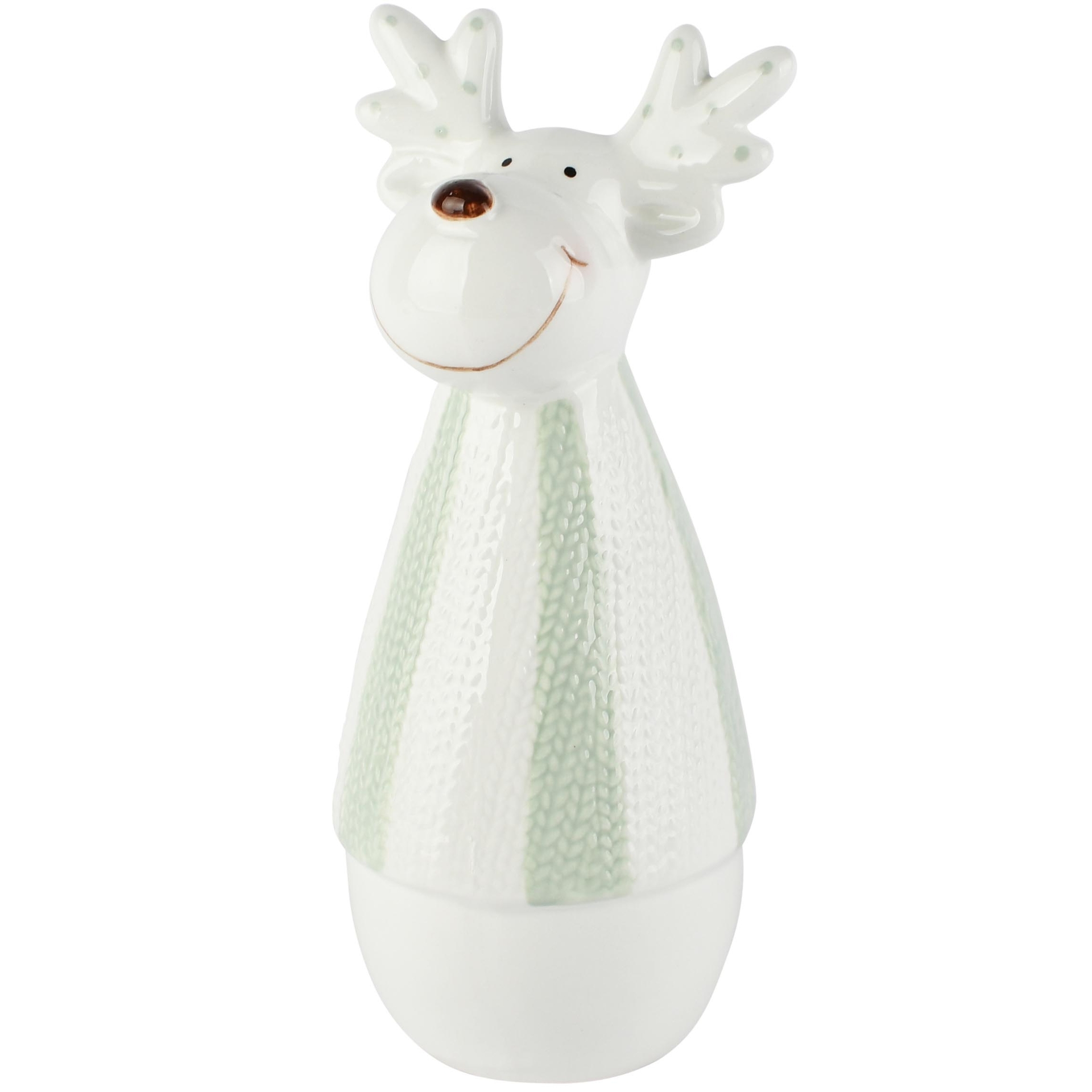 Dekoratief | Deco rendier gestreept, wit/groen, dolomiet, 10x10x20cm | A265963