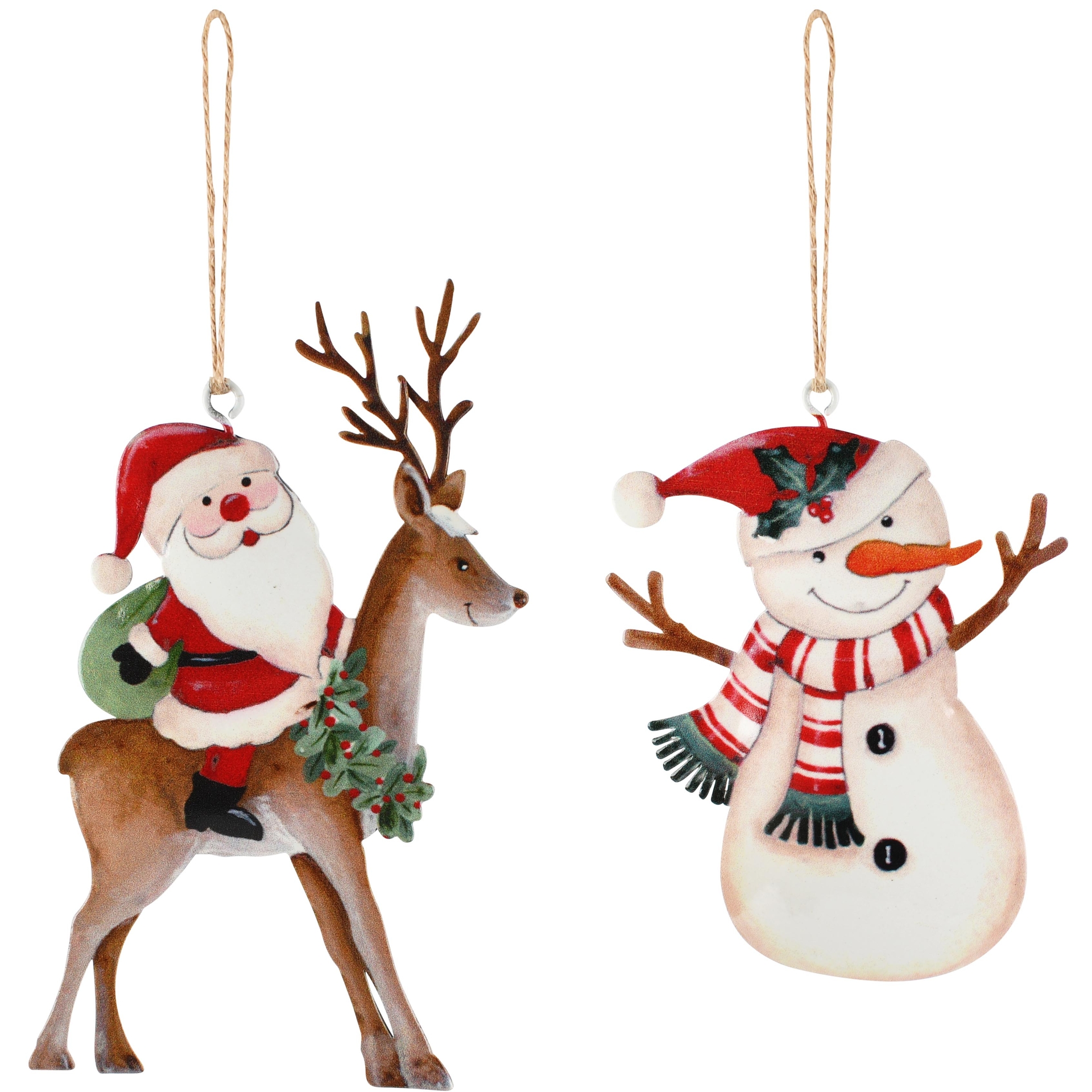 Dekoratief | Hanger santa/sneeuwman, wit/rood, metaal, 8x11x1cm, set van 2 stuks | A265947