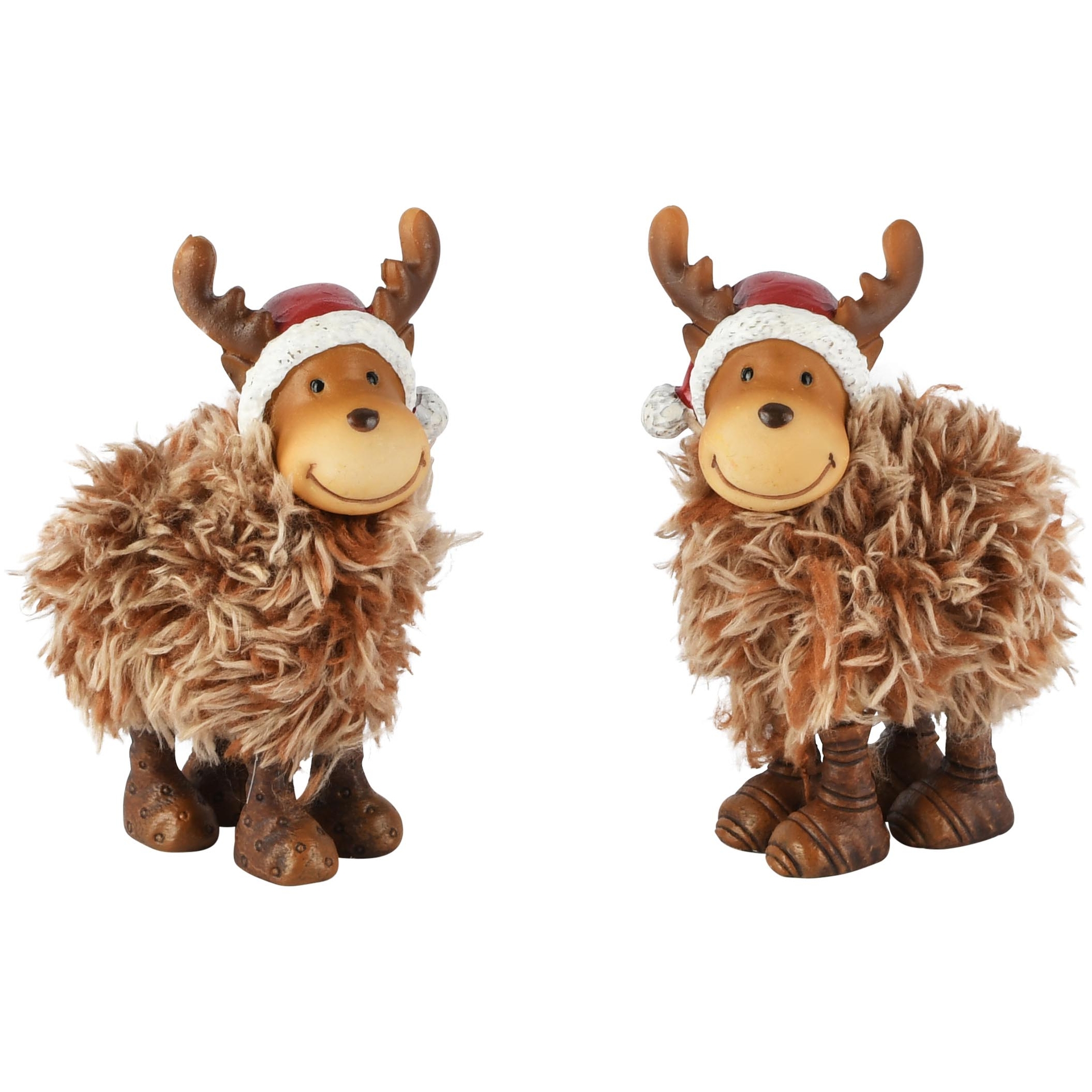 Dekoratief | Rendier m/kerstmuts, bruin/rood, resina, 6x4x10cm, set van 2 stuks | A265944
