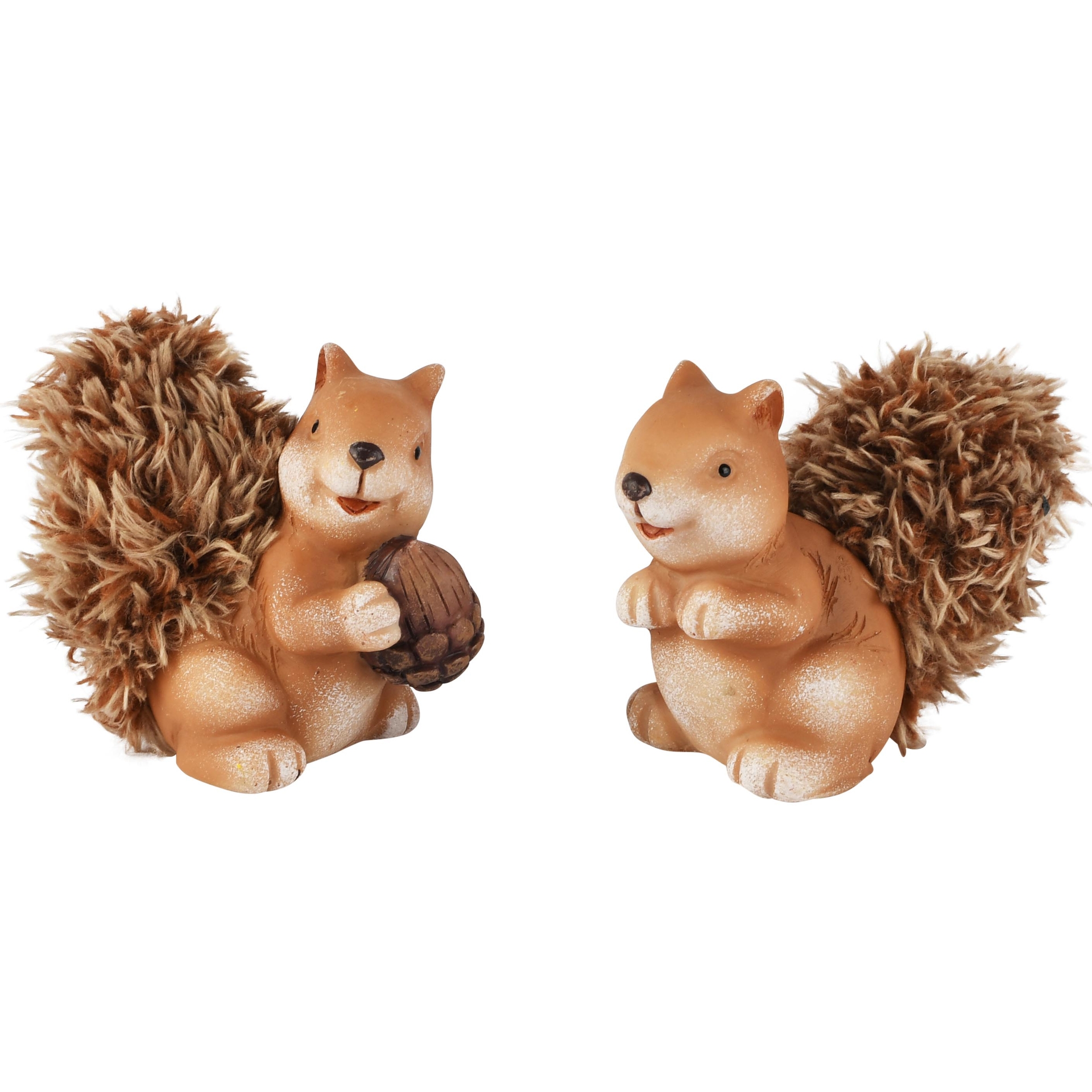 Dekoratief | Eekhoorn m/nootje, bruin, resina, 7x5x8cm, set van 2 stuks | A265942