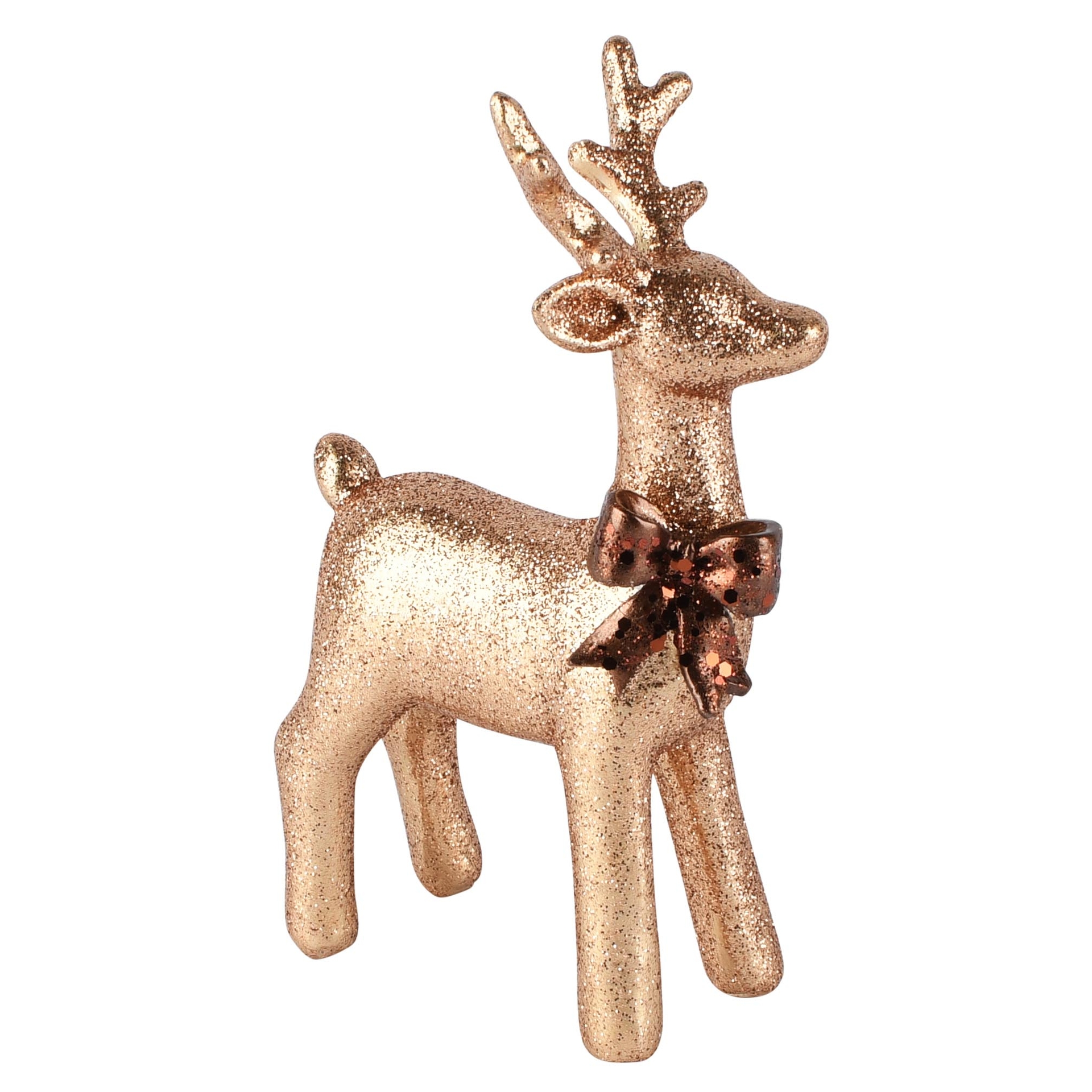 Dekoratief | Deco rendier staand m/strikje, goud/bruin, resina, 11x6x16cm | A265935