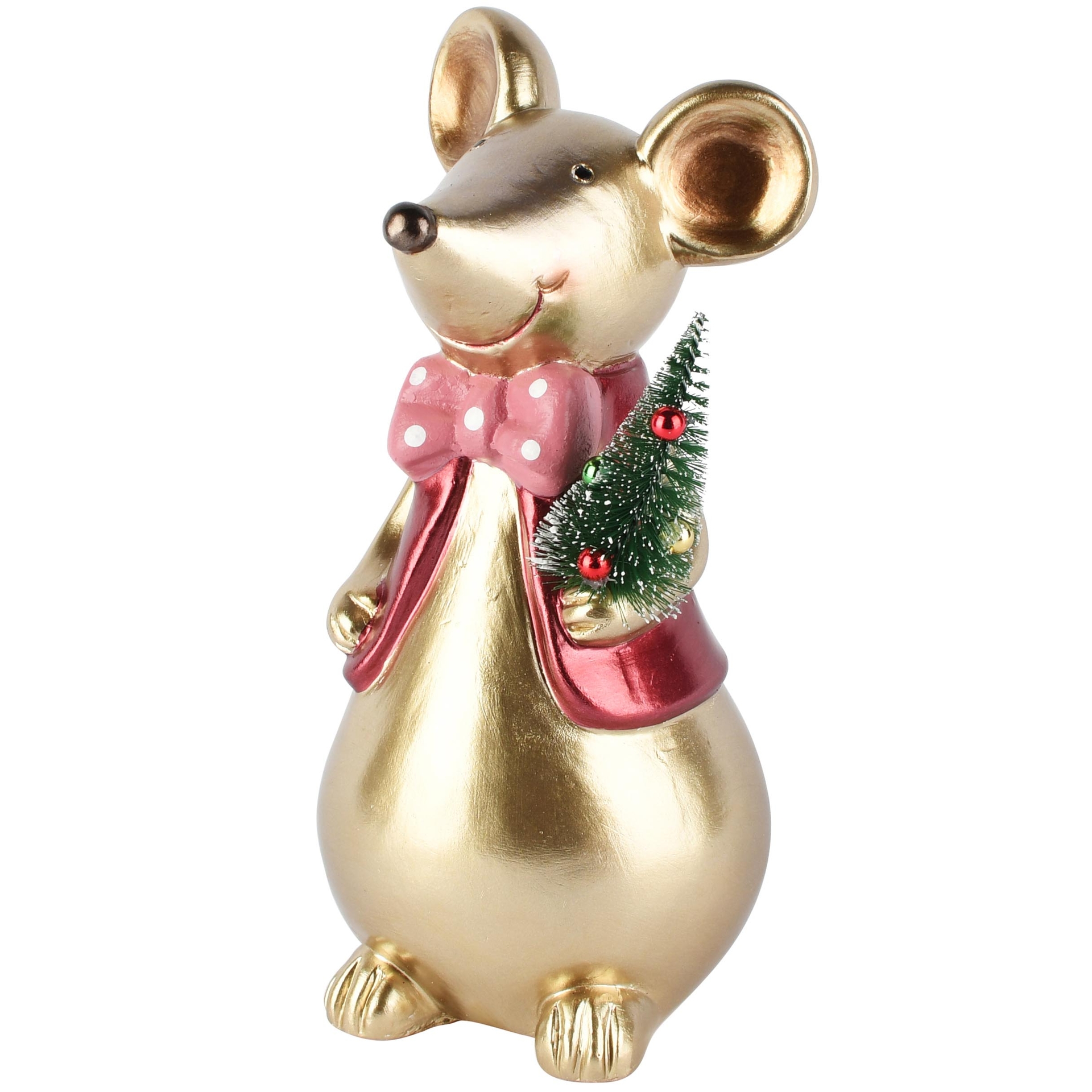 Dekoratief | Muis m/boompje, goud/rood, TC, 11x11x23cm | A265920