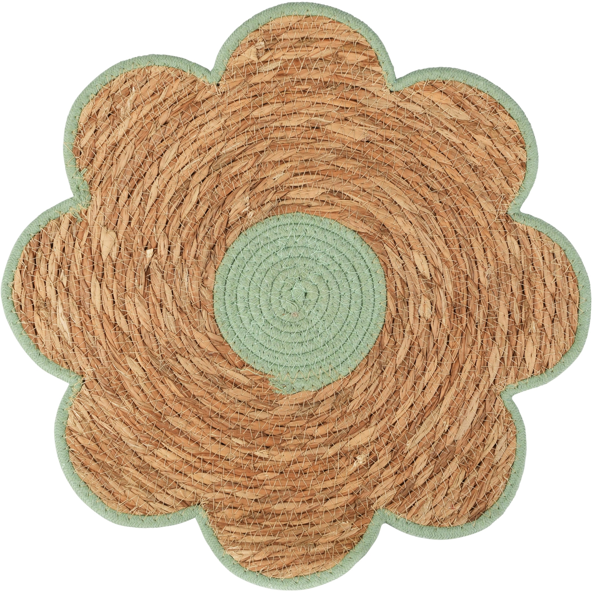 Dekoratief | Placemat rond bloem, naturel/groen, gras/katoen, 41x41cm | A265907