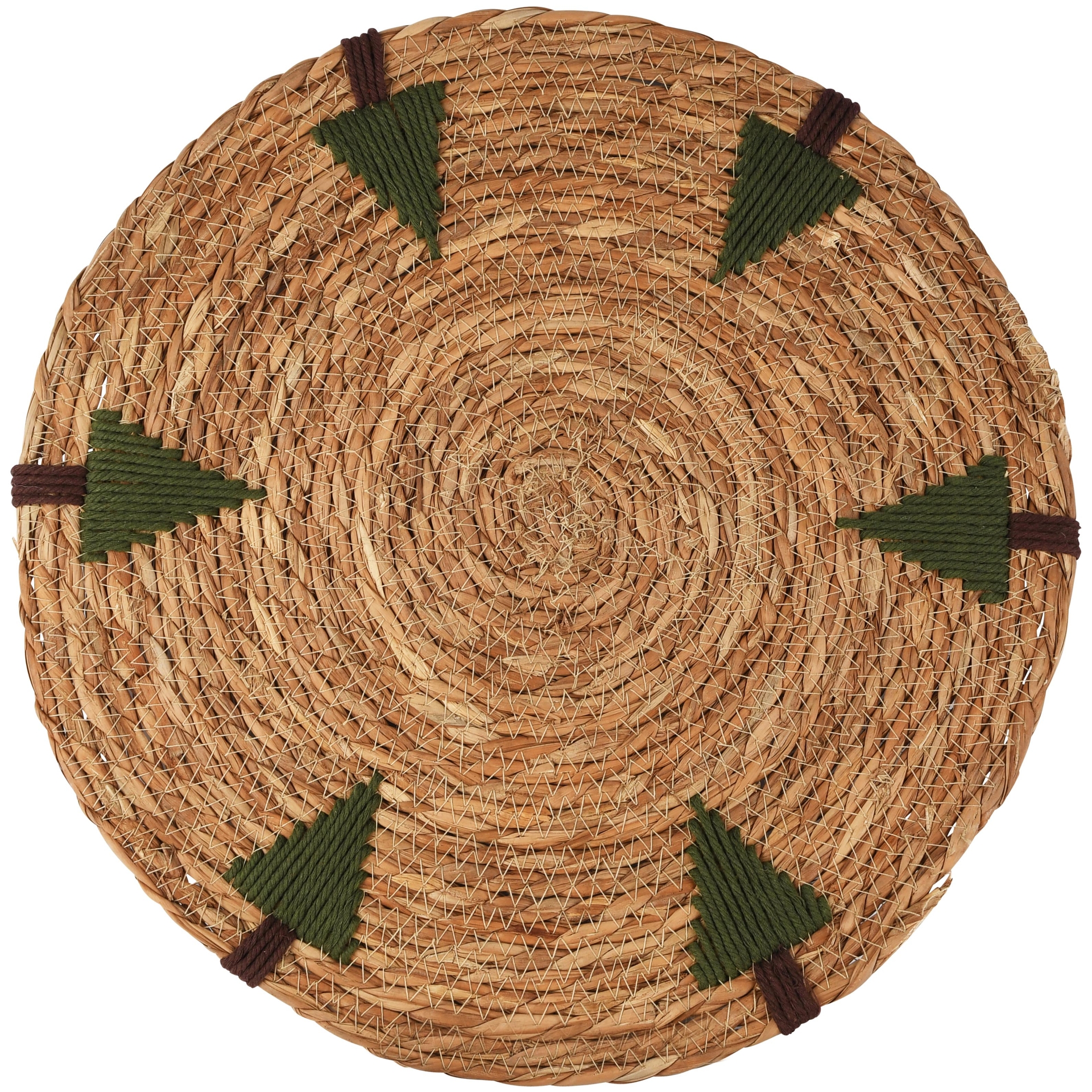 Dekoratief | Placemat rond m/sparren, naturel/groen, gras/katoen, 40x40cm | A265900