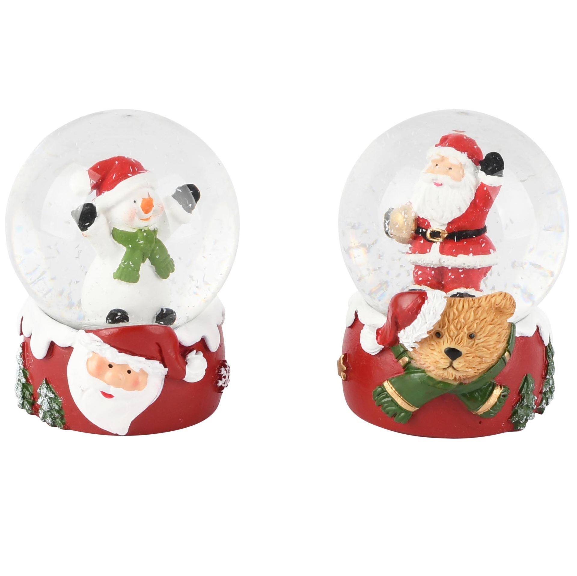 Dekoratief | Waterbol m/santa/sneeuwman, wit/rood, resina/glas, 5x5x6cm, set van 2 stuks | A265877