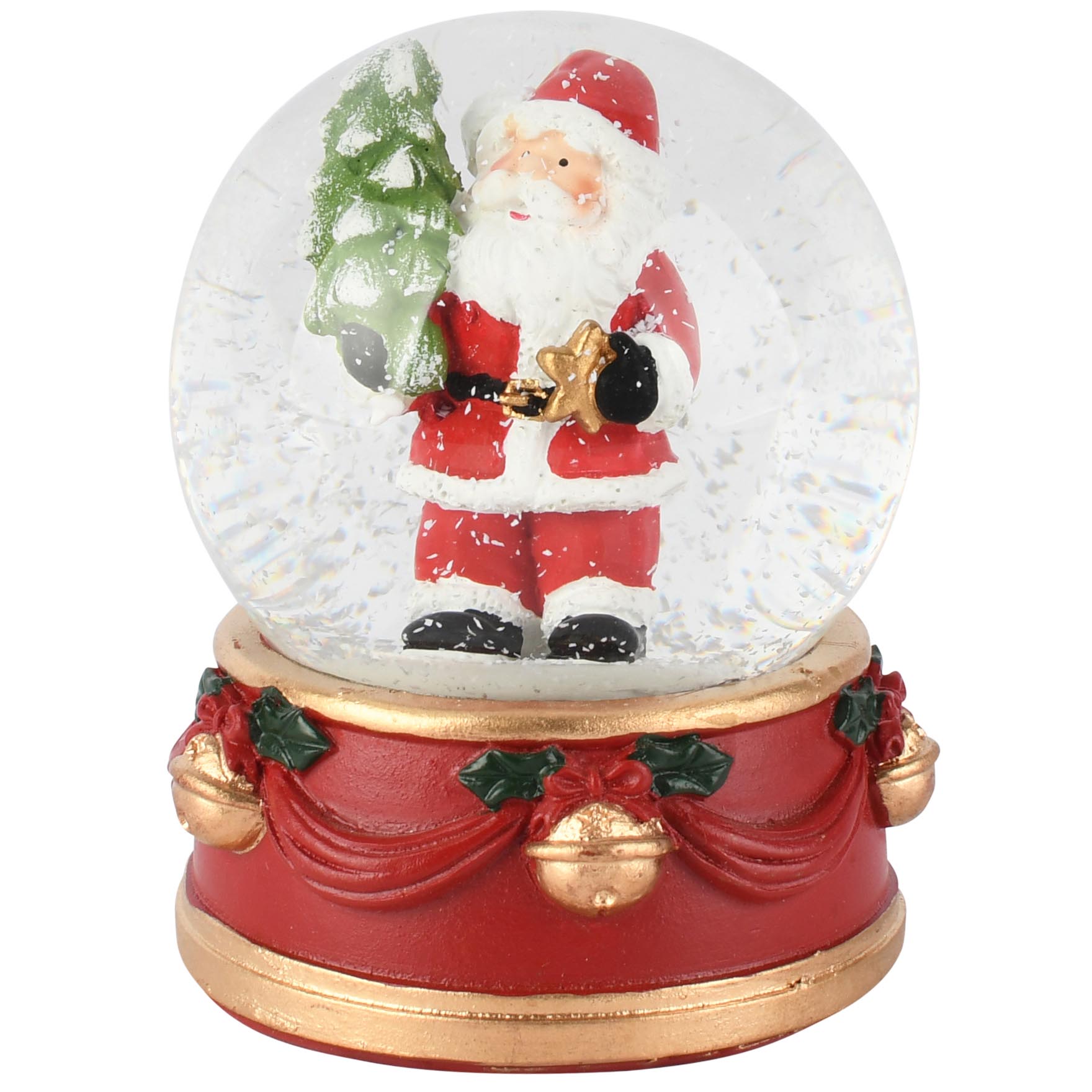 Dekoratief | Waterbol santa m/boompje, rood, resina/glas, 7x7x9cm | A265876