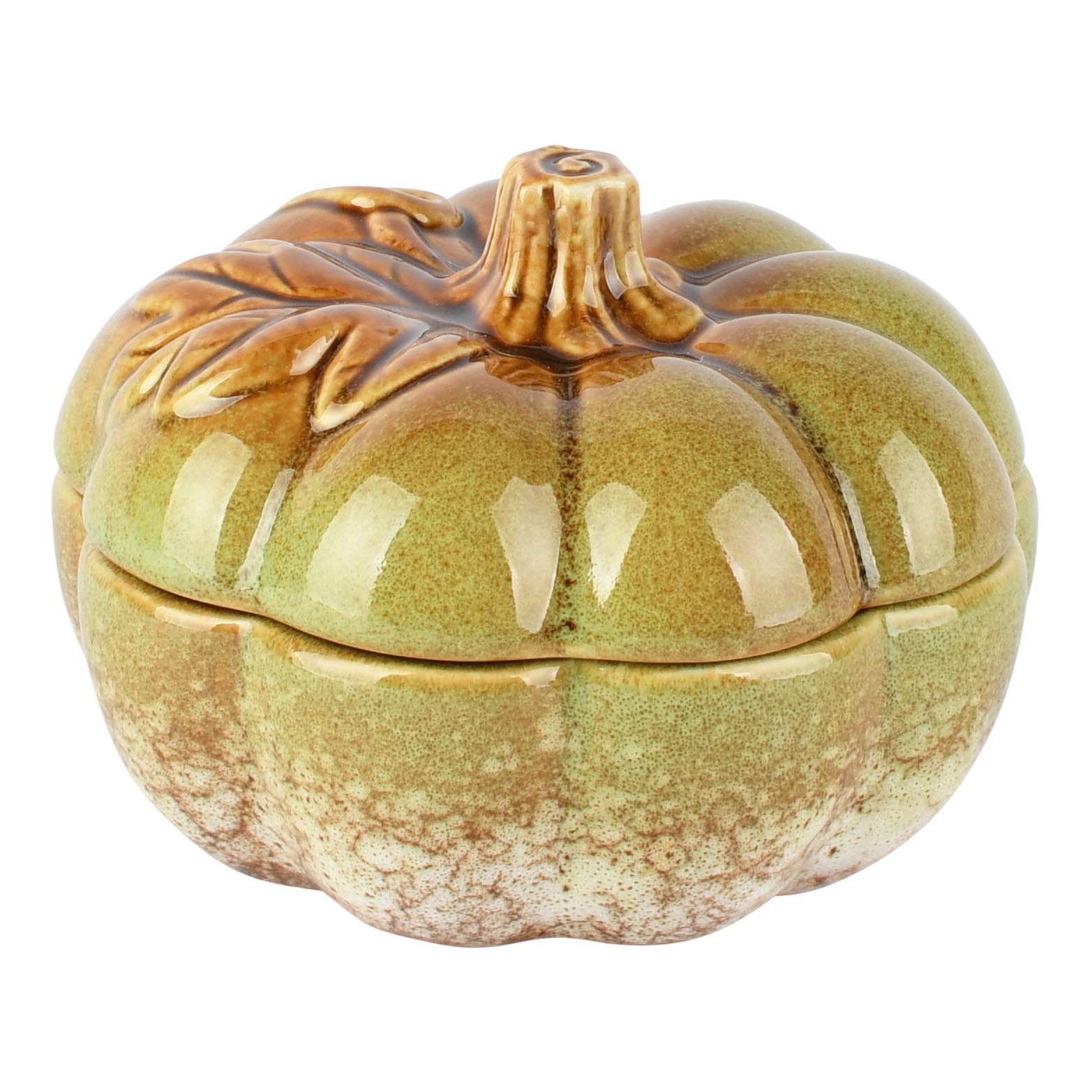 Dekoratief | Bewaarpot pompoen, groen, porselein, 13x13x8cm | A265873