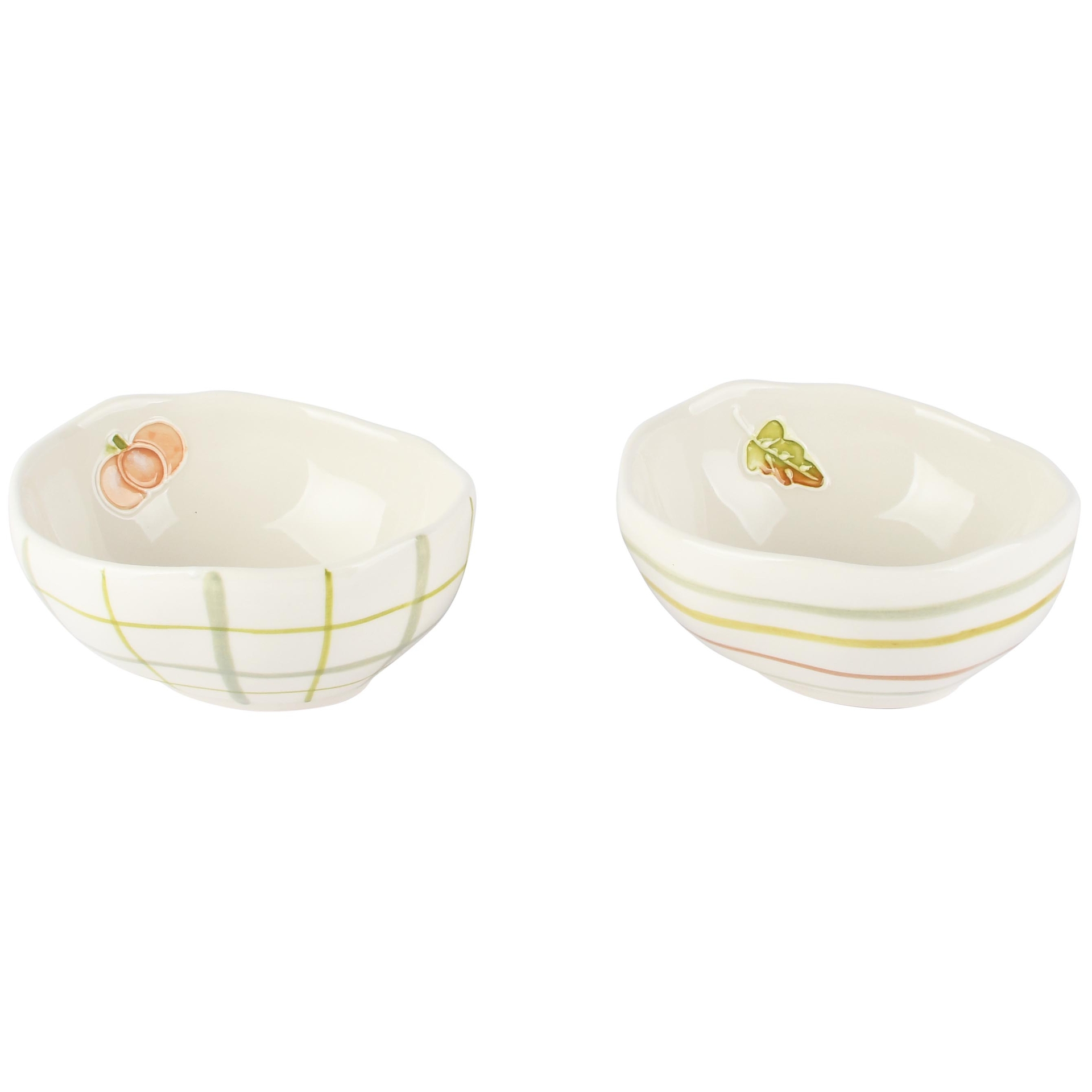 Dekoratief | Bowl m/pompoen/blaadje, wit/groen, keramiek, 12x12x6cm, set van 2 stuks | A265109