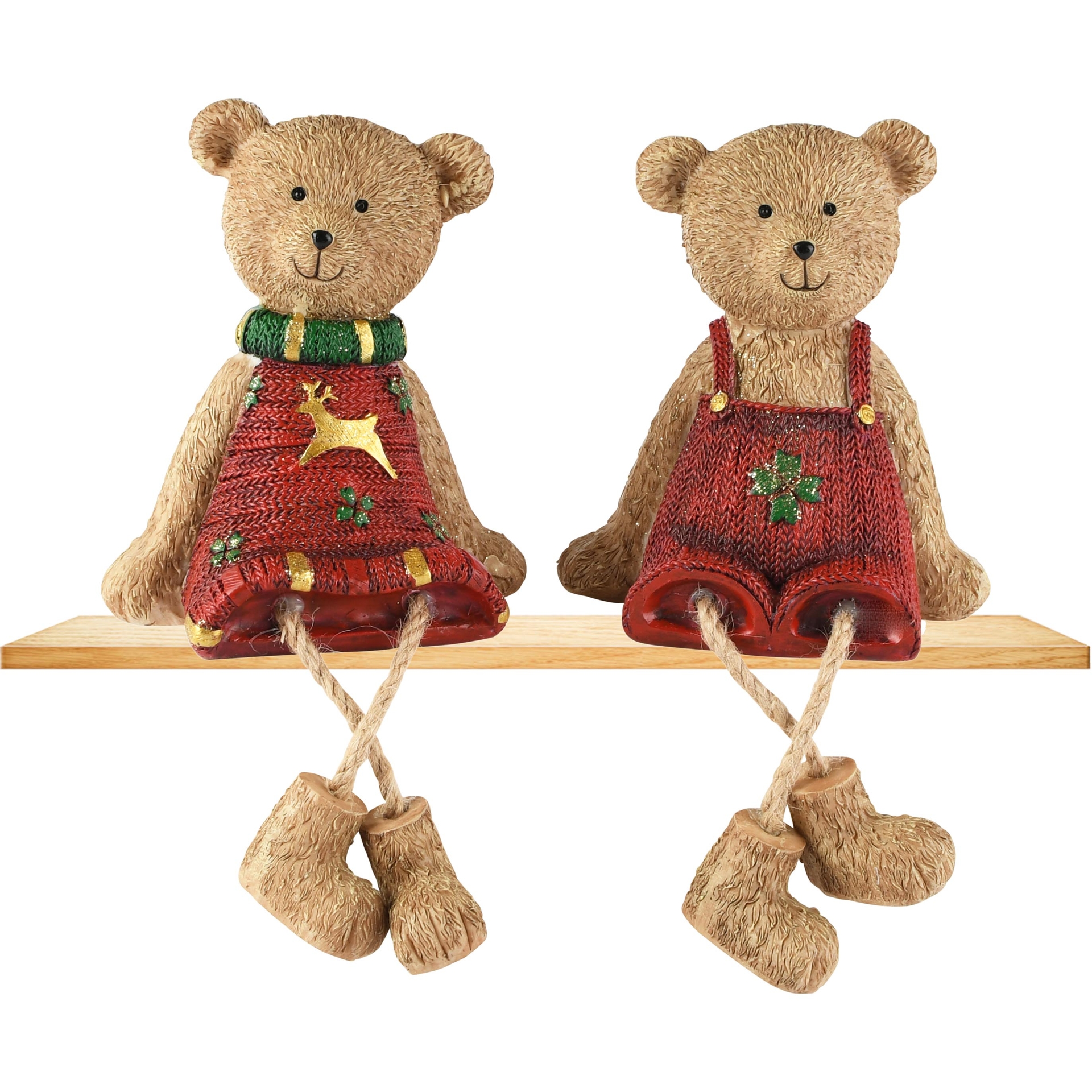 Dekoratief | Beertje zittend m/hangbenen, bruin/rood, resina, 10x6x12cm, set van 2 stuks | A265856