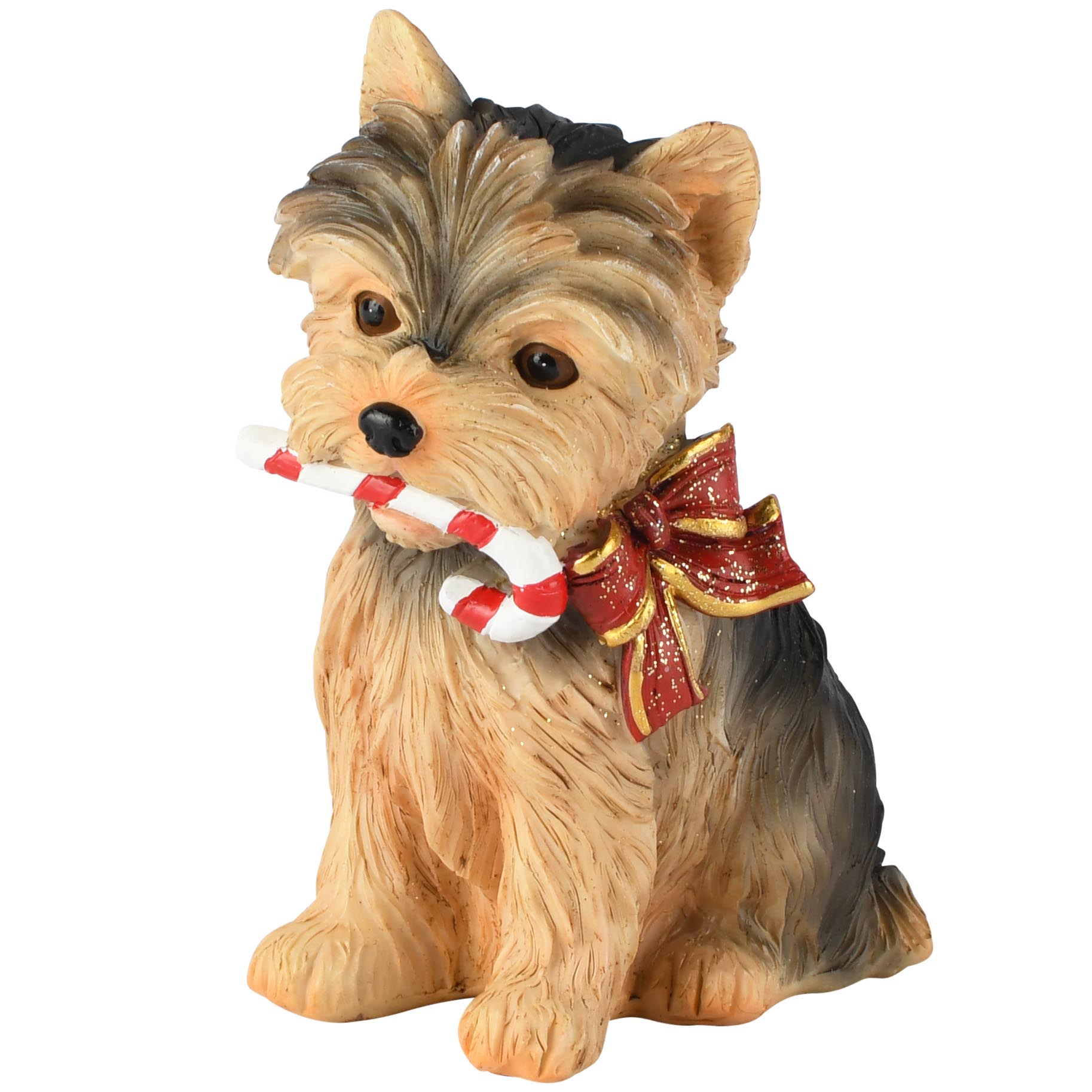 Dekoratief | Deco hondje m/zuurstok/strikje, rood, resina, 9x7x12cm | A265853