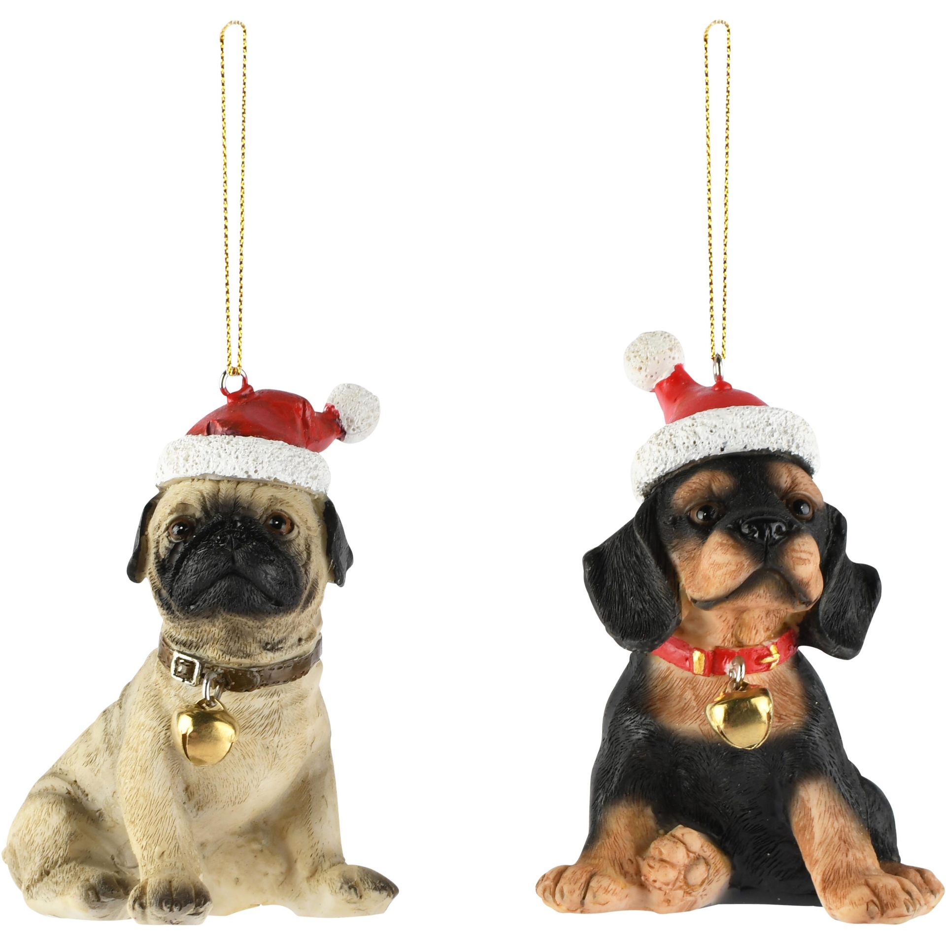Dekoratief | Hanger hondje m/kerstmuts, resina, 7x6x9cm, set van 2 stuks | A265852