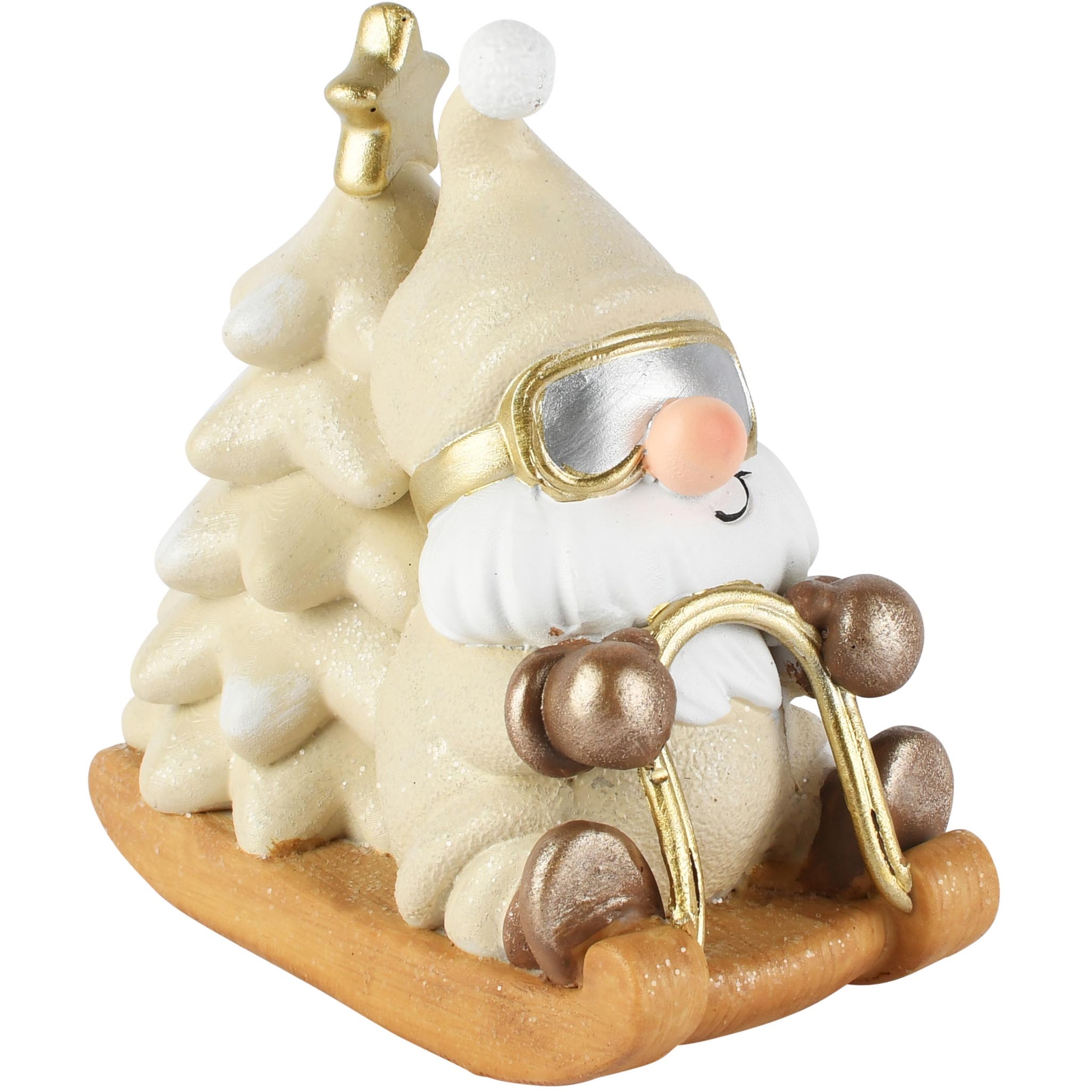 Dekoratief | Santa gnoom op slee, cr?me/wit, resina, 12x7x12cm | A265846