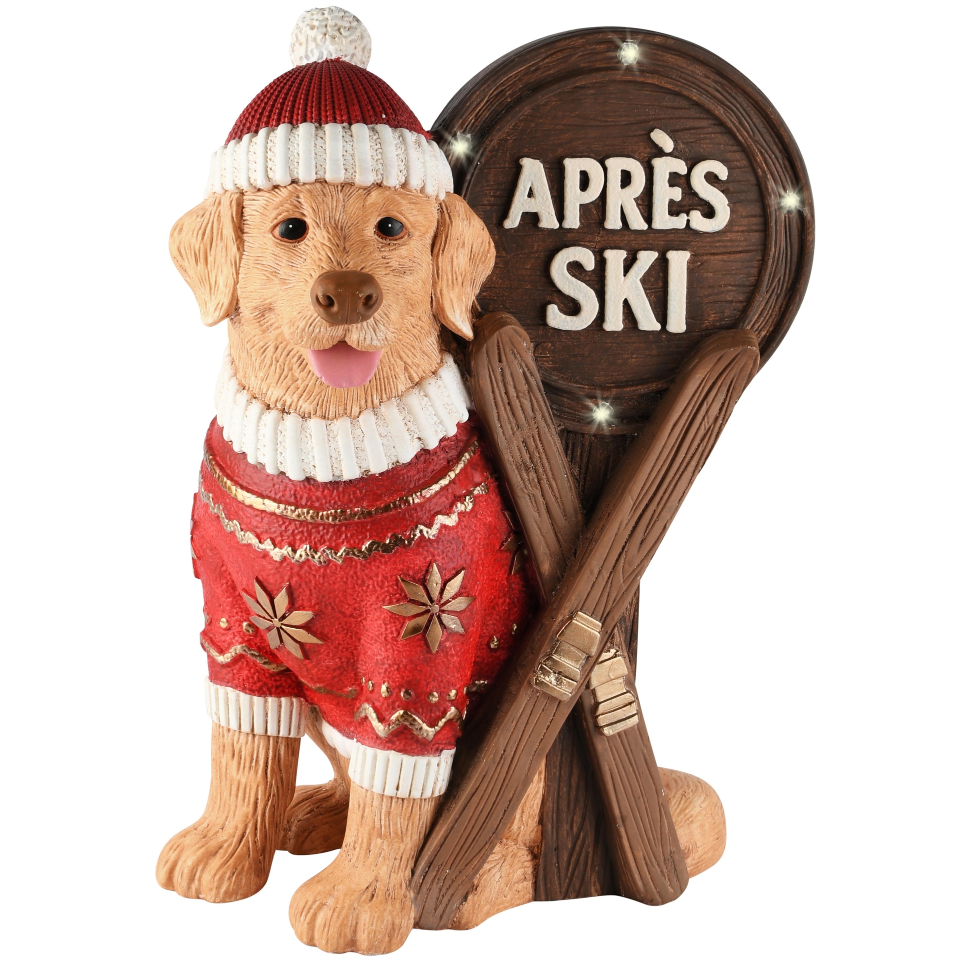 Dekoratief | Hond 'Apr?s Ski', rood/bruin, magnesium, LED, 32x24x45cm | A265843