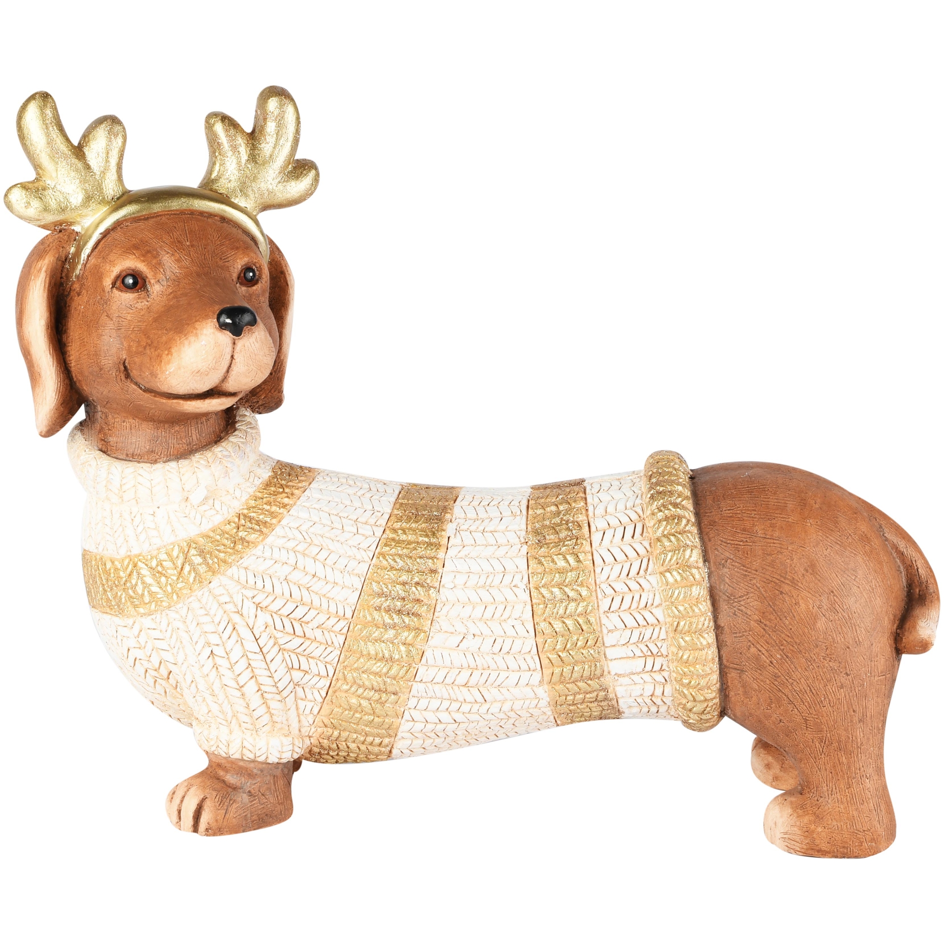 Dekoratief | Teckel m/sweater, goud/bruin, magnesium, 43x17x33cm | A265840