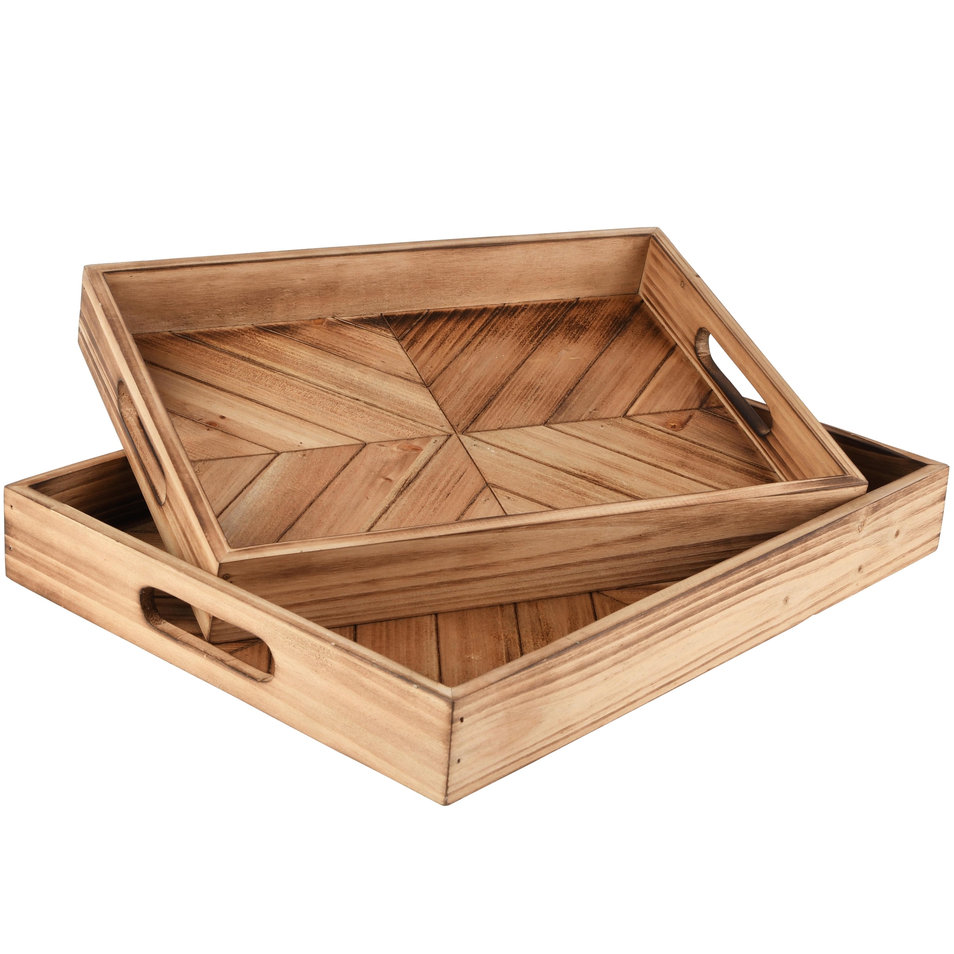 Dekoratief | Set 2 dienbladen RH m/handvaten, naturel, hout, 40x30x5cm | A265808