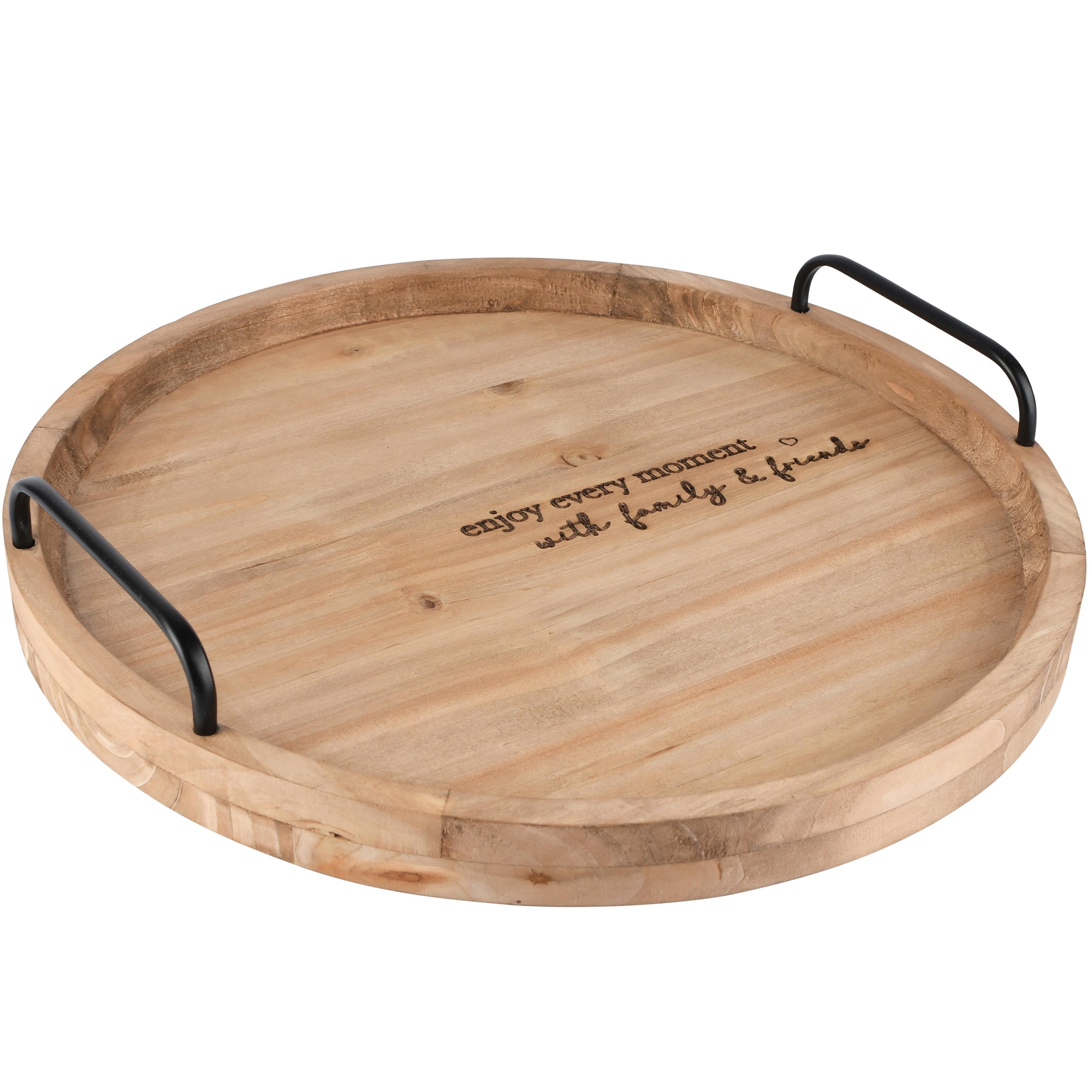 Dekoratief | Dienblad rond 'Enjoy Every Moment', naturel, hout, 35x35x3cm | A265800