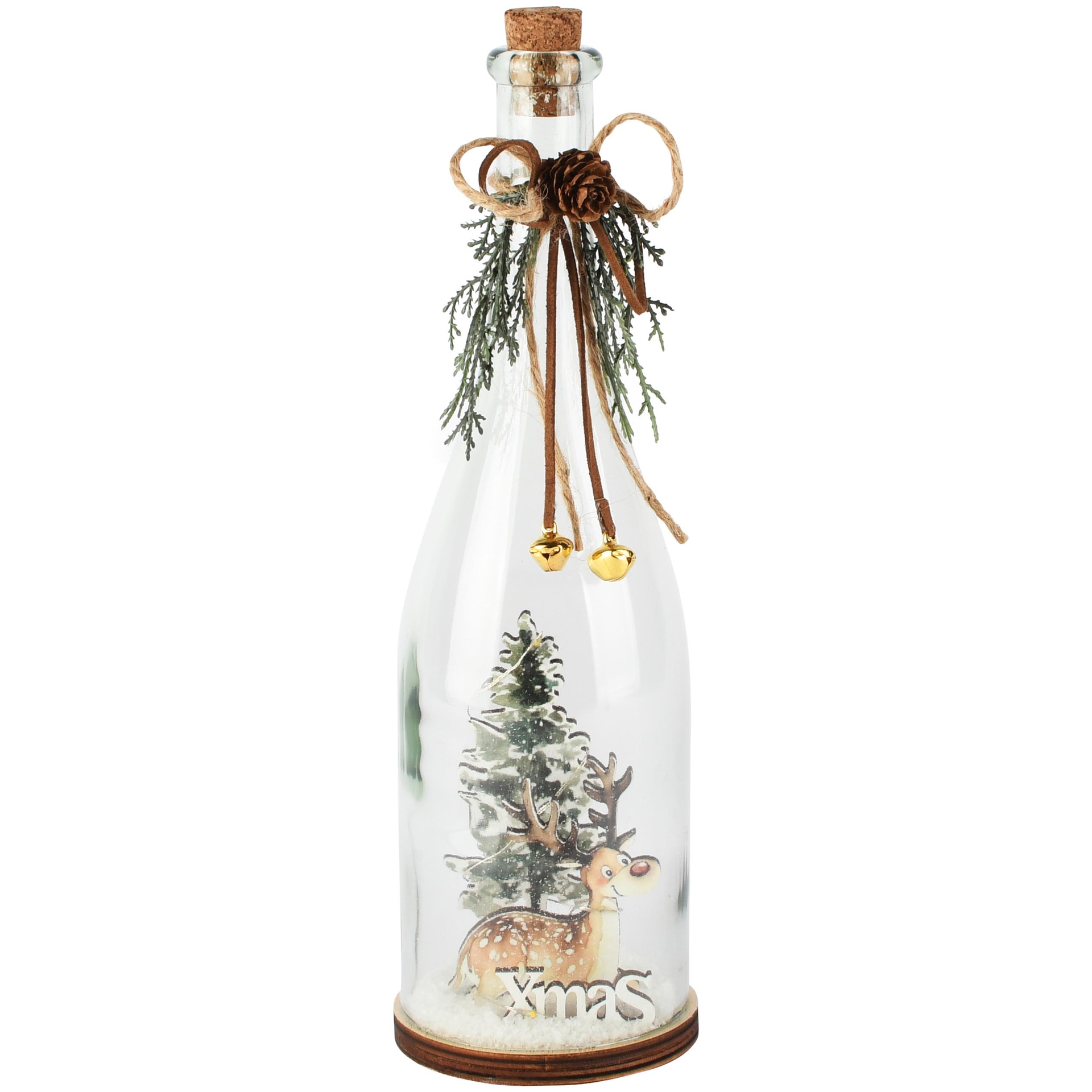 Dekoratief | Globe fles m/rendiertje 'X-mas', transparant, glas, 9x9x31cm | A265279
