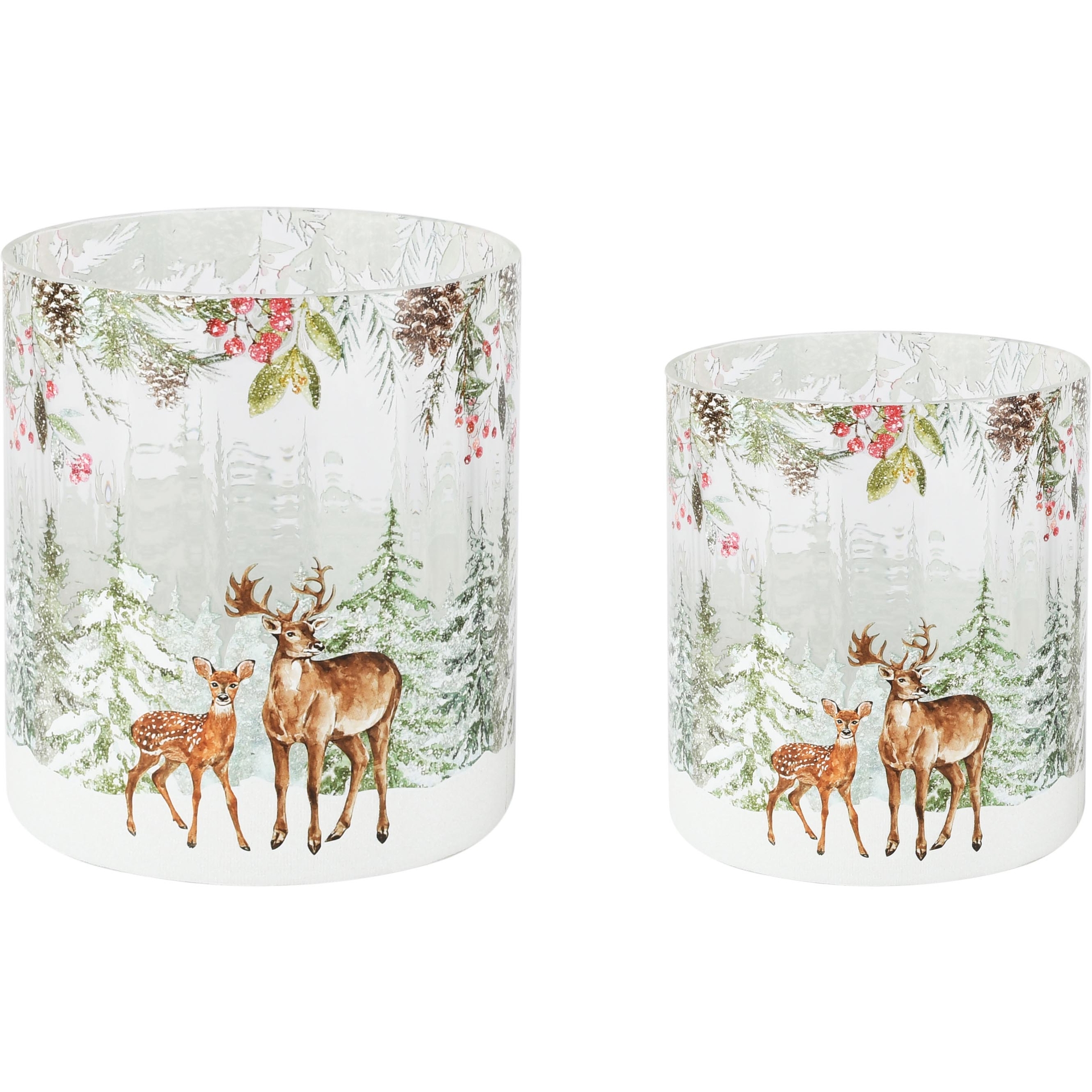 Dekoratief | Set 2 theelichthouders 'Frozen Forest', glas, 12x12x13cm | A265795