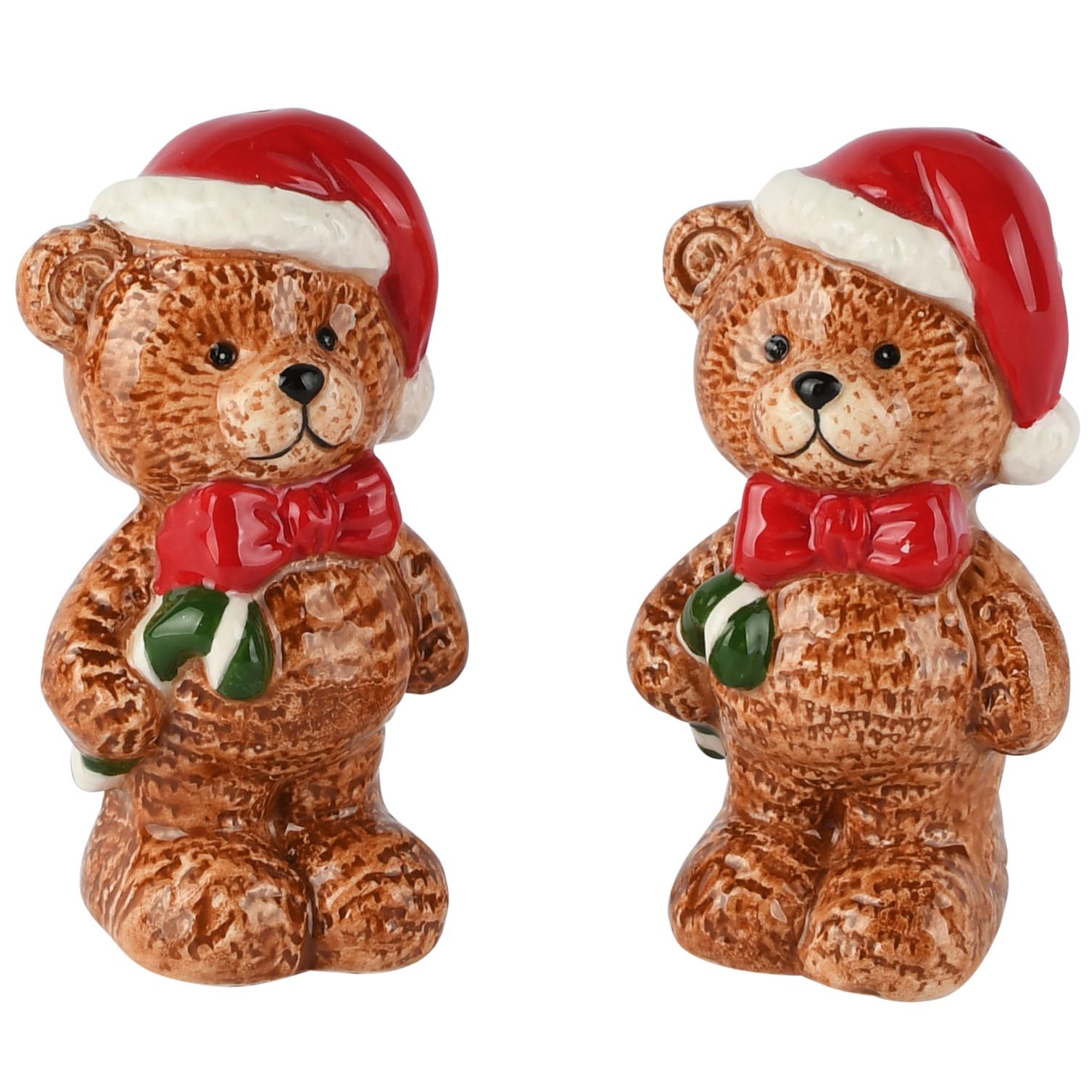 Dekoratief | Duo peper/zout beertje, bruin/rood, keramiek, 5x4x9cm | A265789