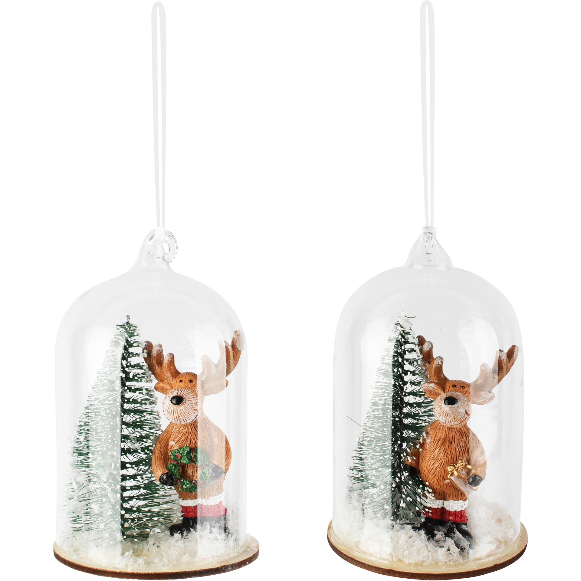 Dekoratief | Hanger globe m/rendier, groen/bruin, glas, 6x6x11cm, set van 2 stuks | A265264