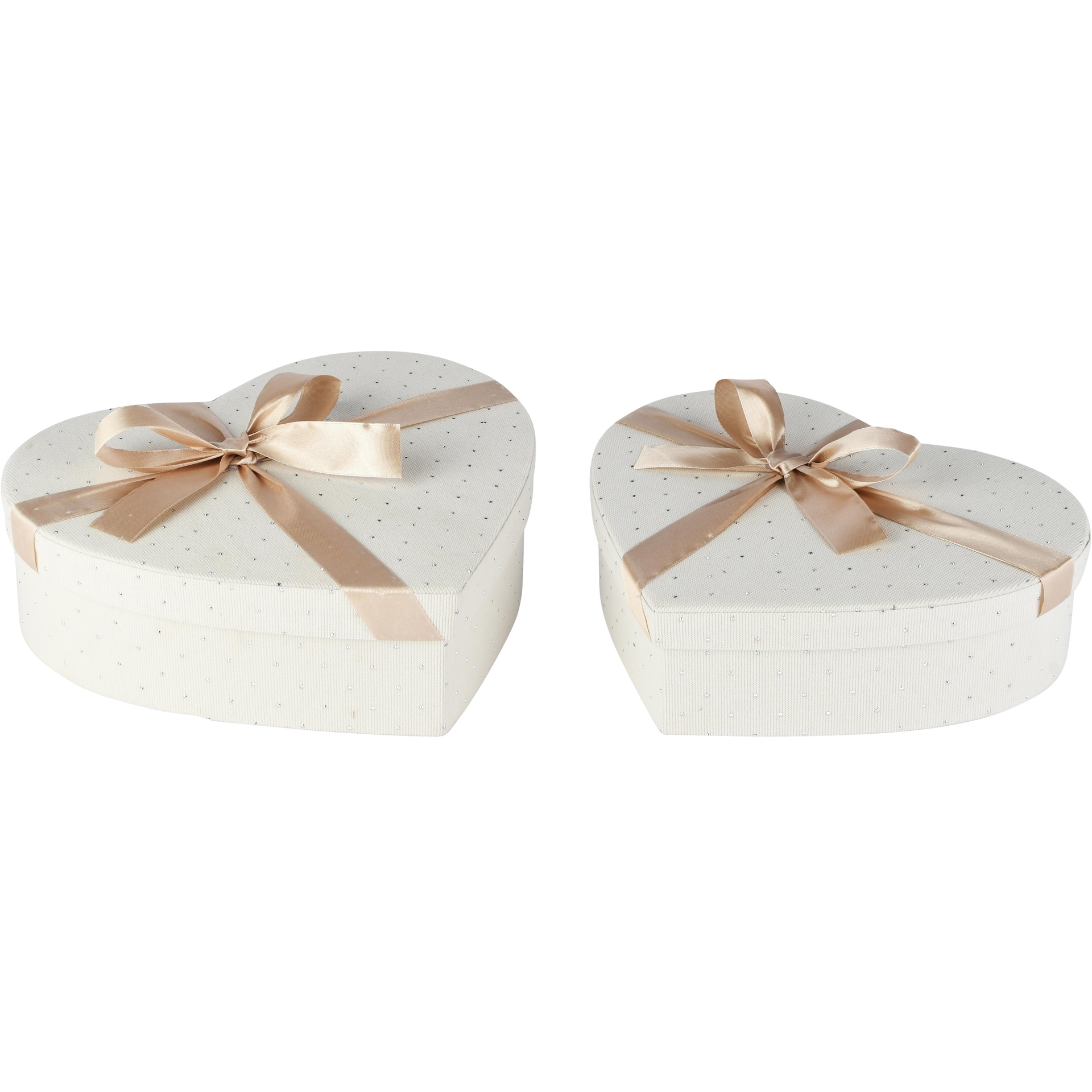 Dekoratief | Set 2 hartdozen m/striklint, wit/beige, velvet/karton, 27x25x8cm | A265782