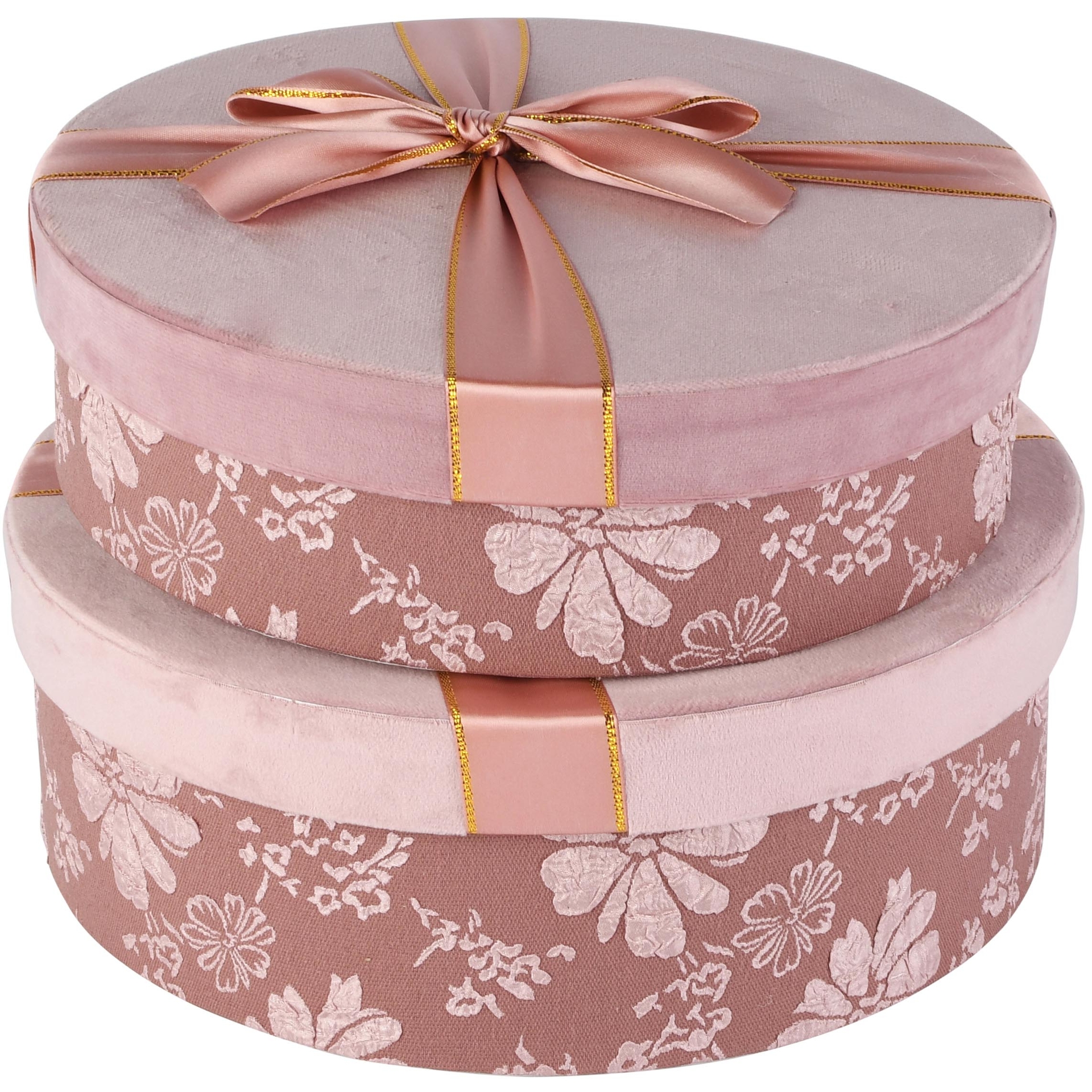 Dekoratief | Set 2 dozen rond m/striklint, roze, velvet/karton, 29x29x10cm | A265781