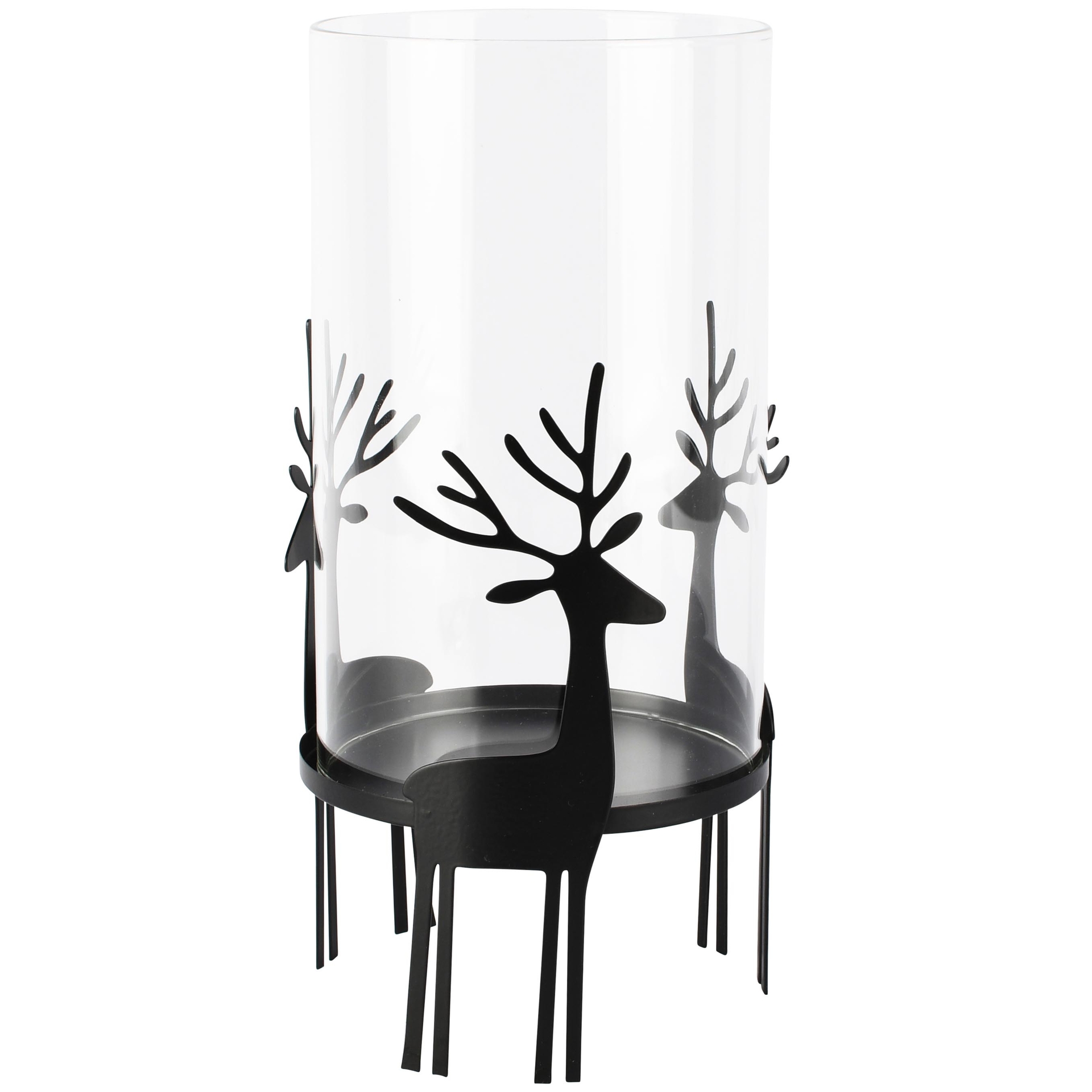 Dekoratief | Theelichthouder m/rendieren, zwart, glas/metaal, 13x13x26cm | A265215