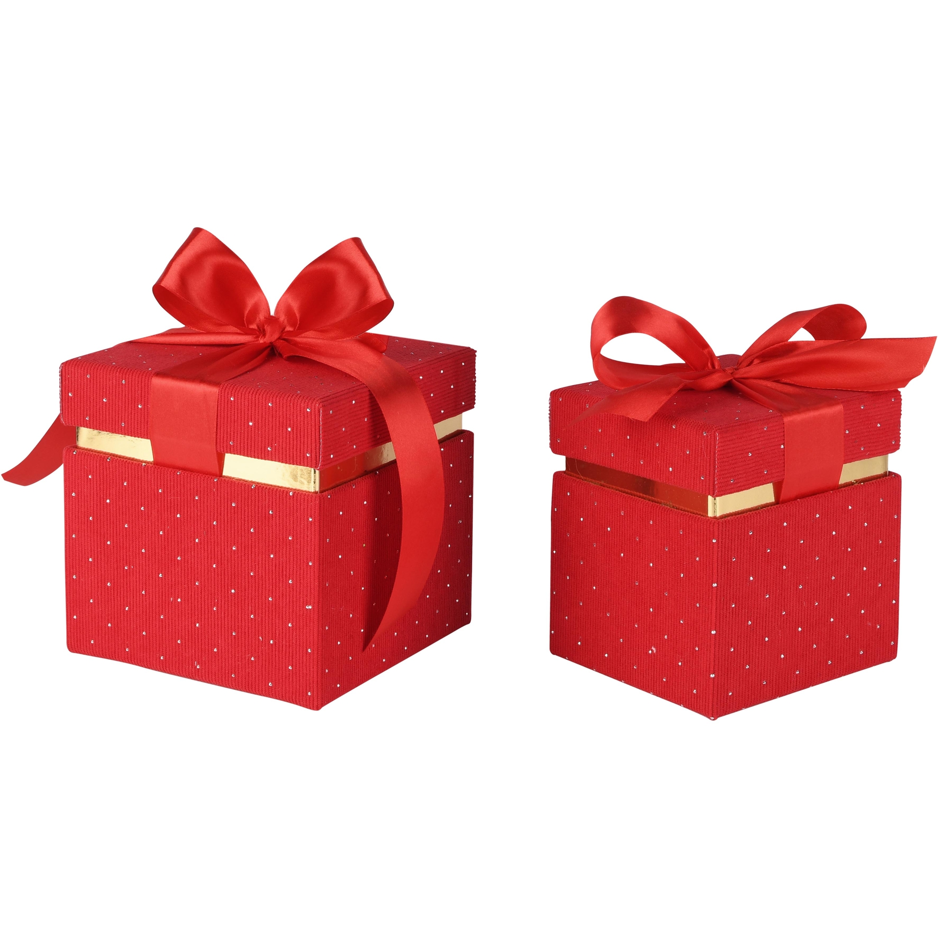 Dekoratief | Set 2 dozen vierkant m/striklint, rood, velvet/karton, 16x16x16cm | A265769