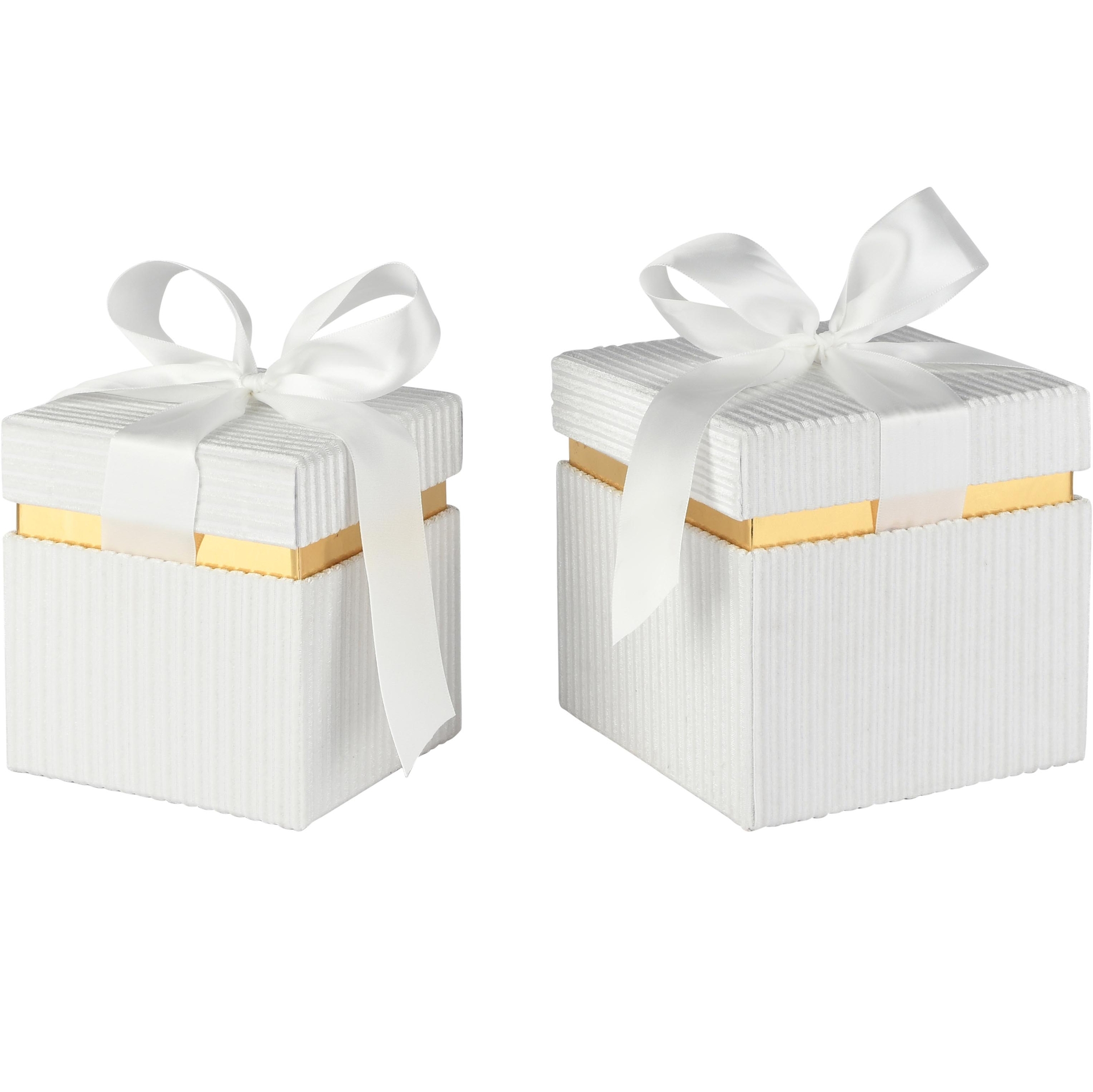 Dekoratief | Set 2 dozen vierkant m/striklint, wit/goud, velvet/karton, 16x16x16cm | A265764